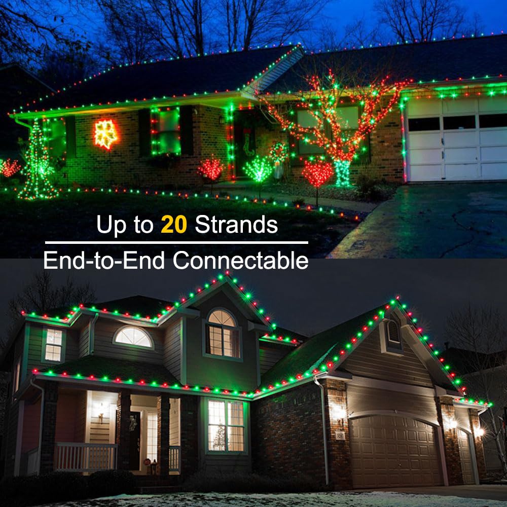 Brizled Red & Green C5 Christmas Lights, 33Ft 100 Led Christmas Lights, Connectable 120V Ul Certified Mini Christmas Lights Set