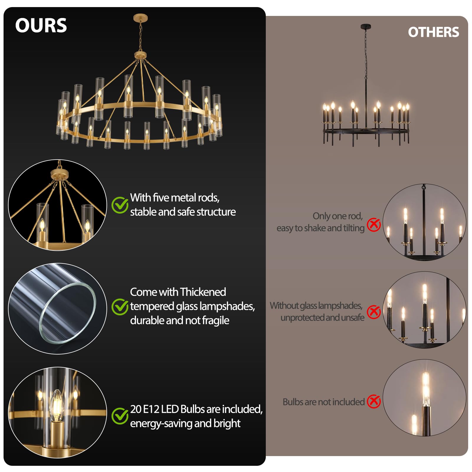 Gold Wagon Wheel Chandelier, 60 Inch Chandeliers With Glass Shade, 20 Light Chandelier For High Ceiling, Modern Farmhouse Chande