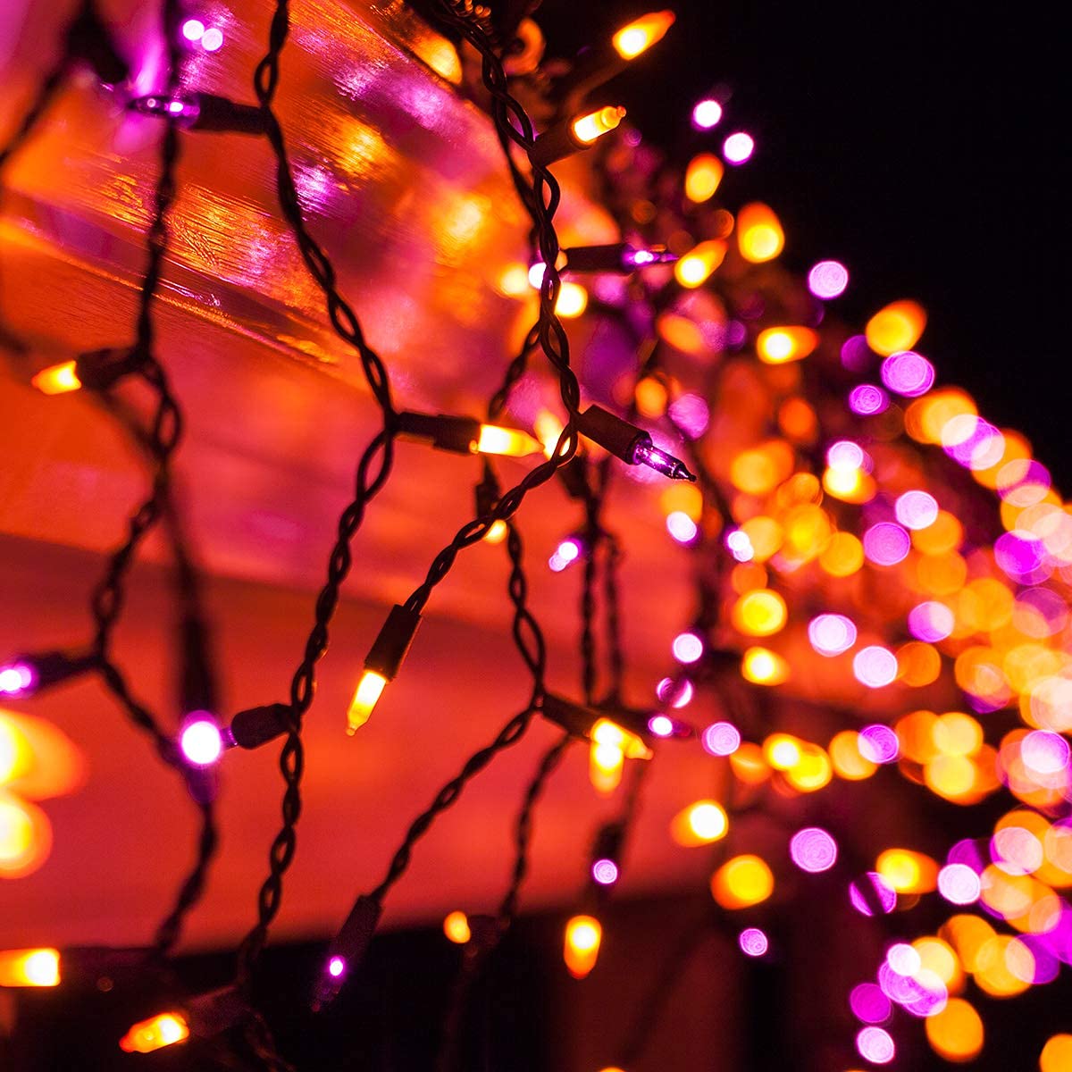 Kringle Traditions 8.5 Ft 150 Purple/Orange Icicle Lights - Black Wire, Indoor/Outdoor Halloween Lights