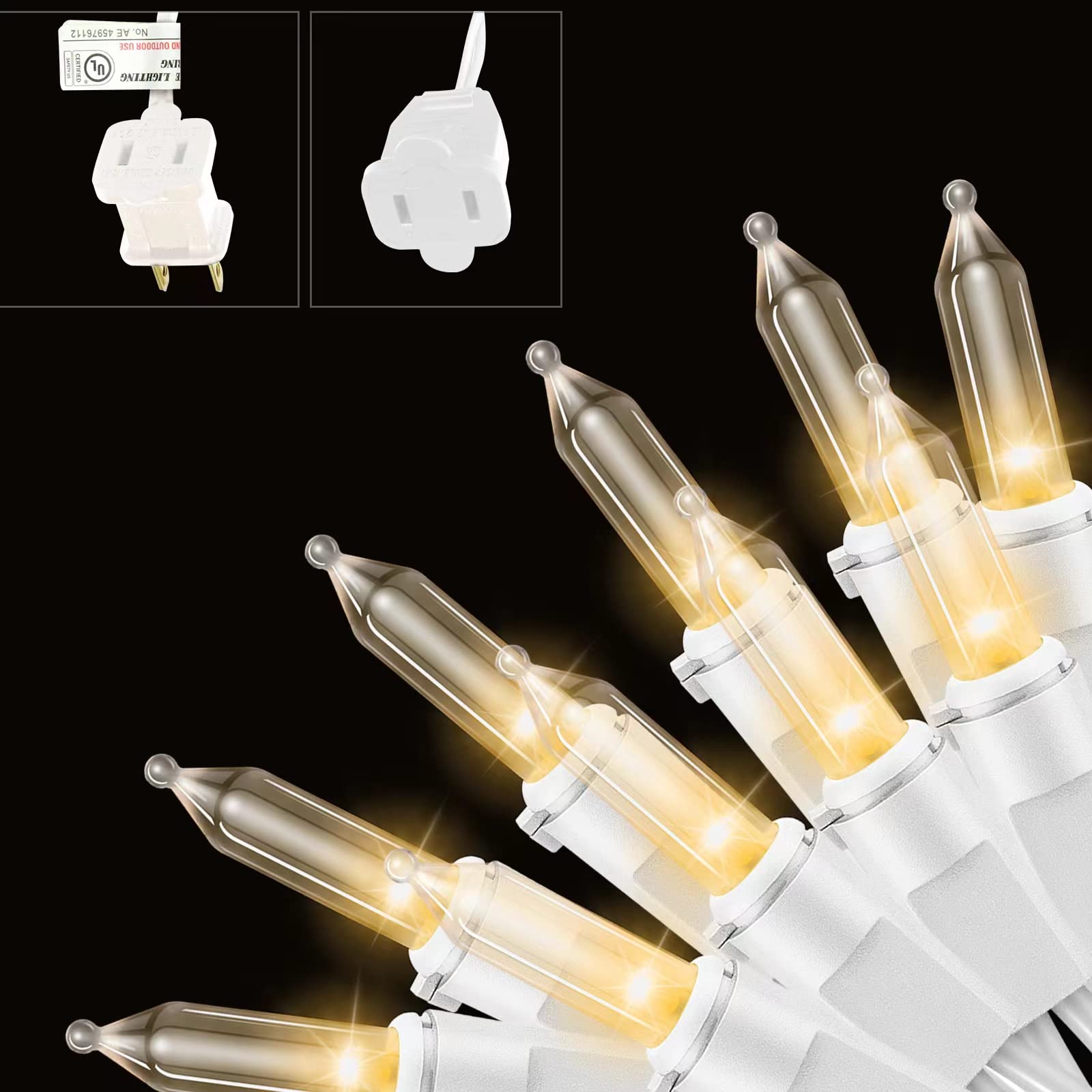 XMASHOME 63.8FT White Wire Clear String Lights, 300 Count (150L*2pcs) Incandescent Christmas Lights