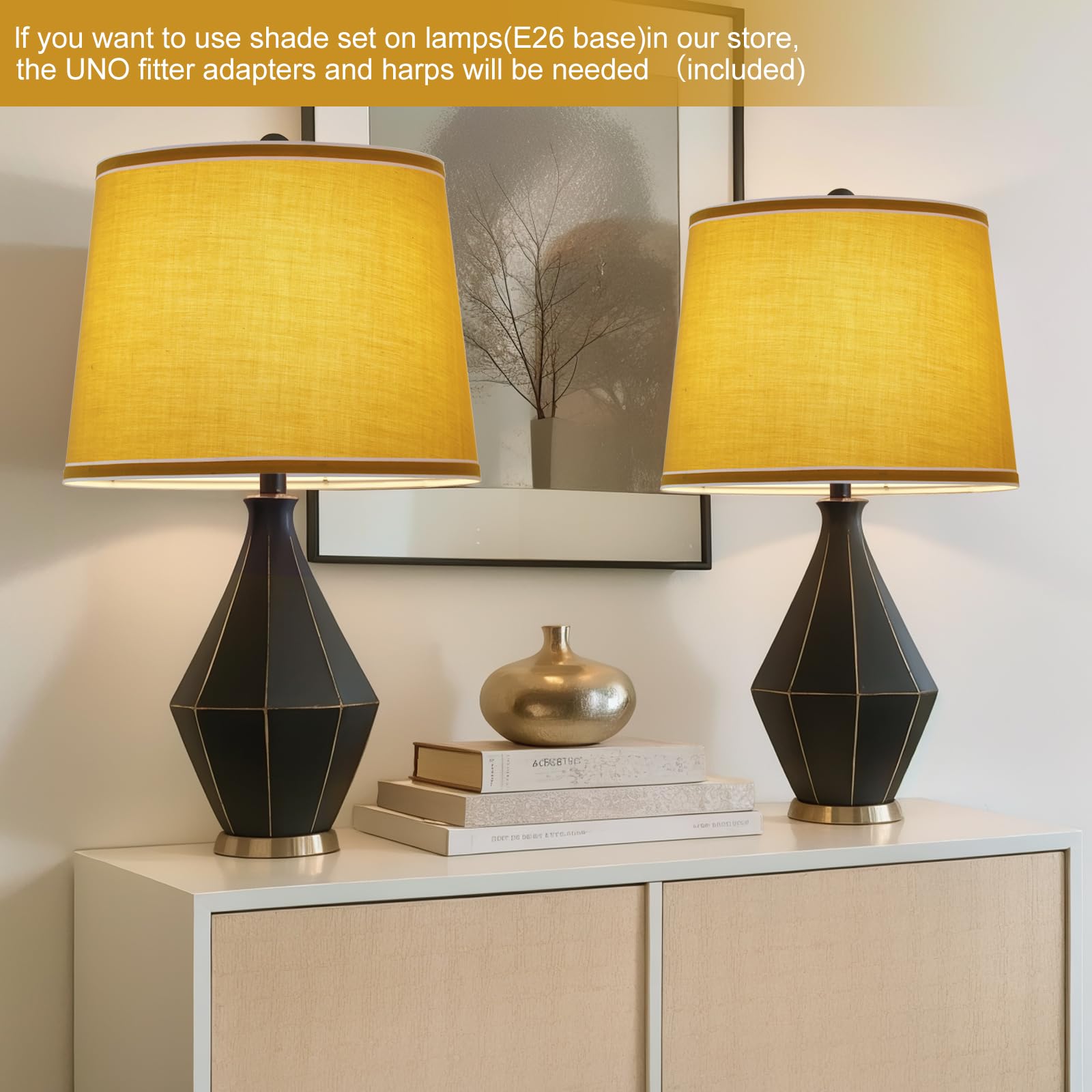 Lamp Shades Set Of 2, Drum Lampshades, Lampshade 10 Inches Height, Lampshades For Table Lamp, Floor Lamp, Pendant Light, Yellow