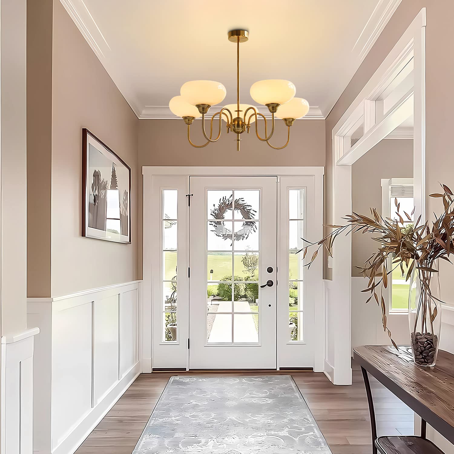 Bokt Gold Vintage Chandelier Modern 5-Light Globe Chandelier With Smooth Lampshade Sputnik Pendant Light Dining Room Chandelier