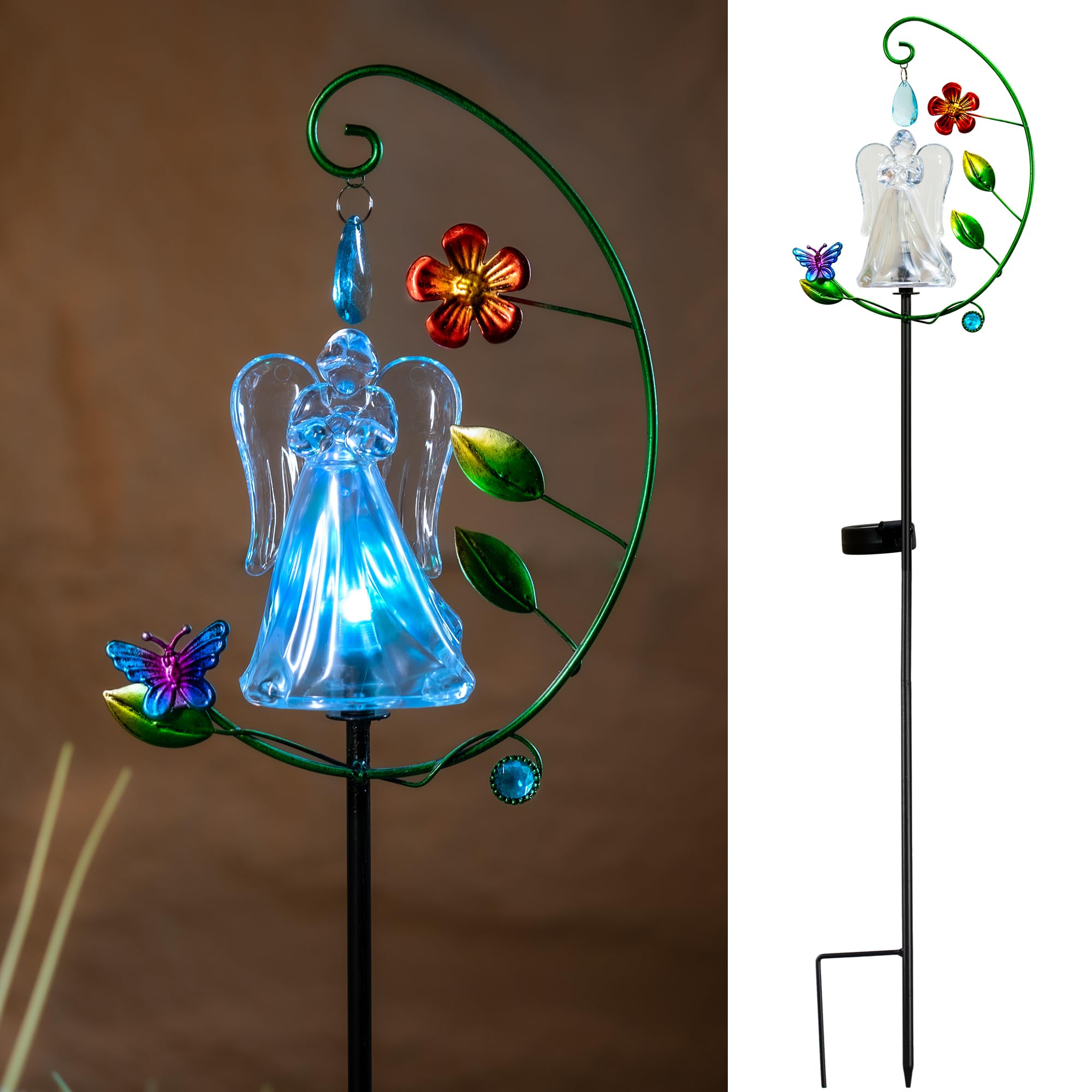 Solar Angel Lights - Color Changing Angel Statue for Outdoor Garden & Cemetery Decor, Solar Powered Waterproof, Memorial Gift fo