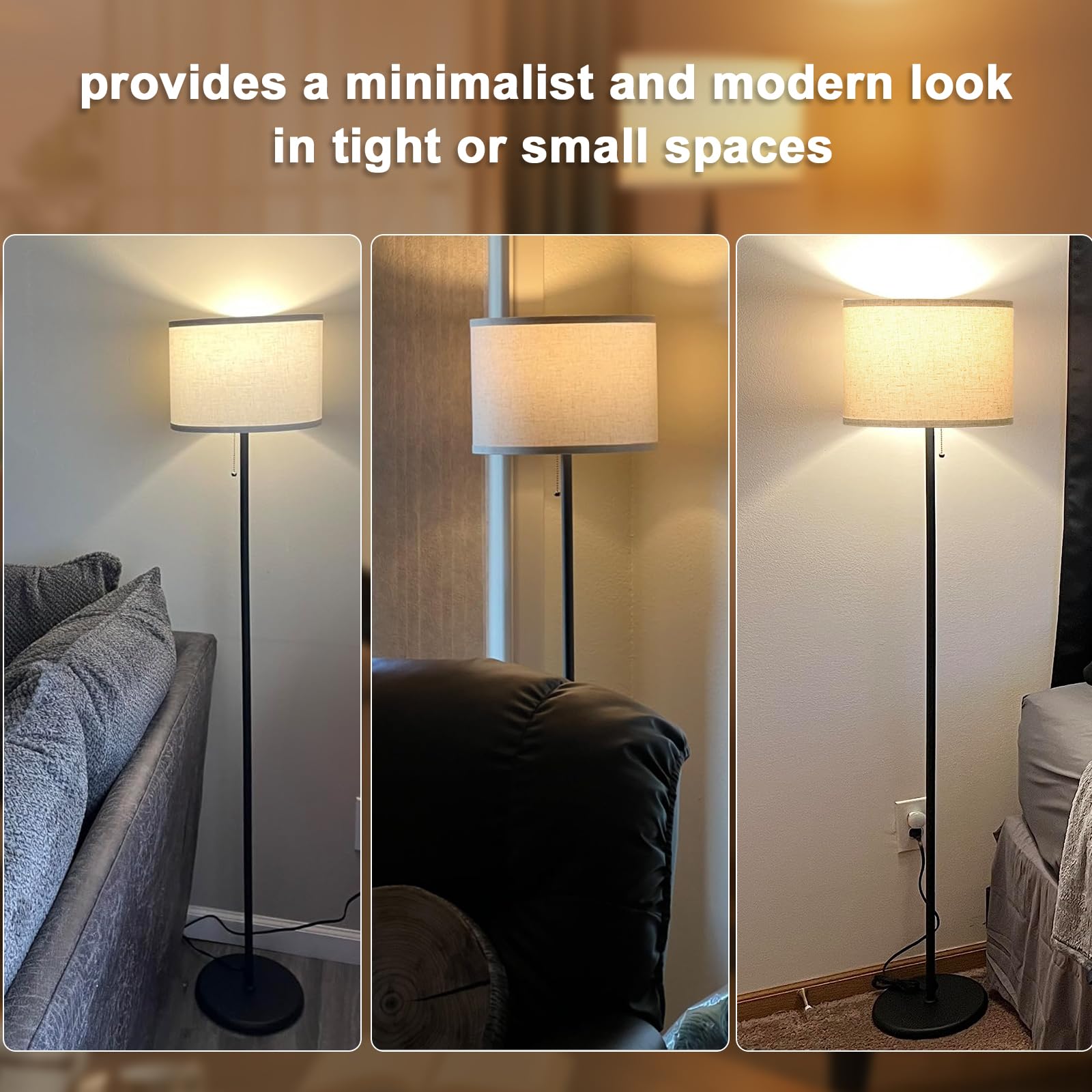 Ambimall Modern Standing Floor Lamp For Living Room & Bedroom With 3 Color Temperatures Bulb & Pull Chain Switch, 60'' Tall With