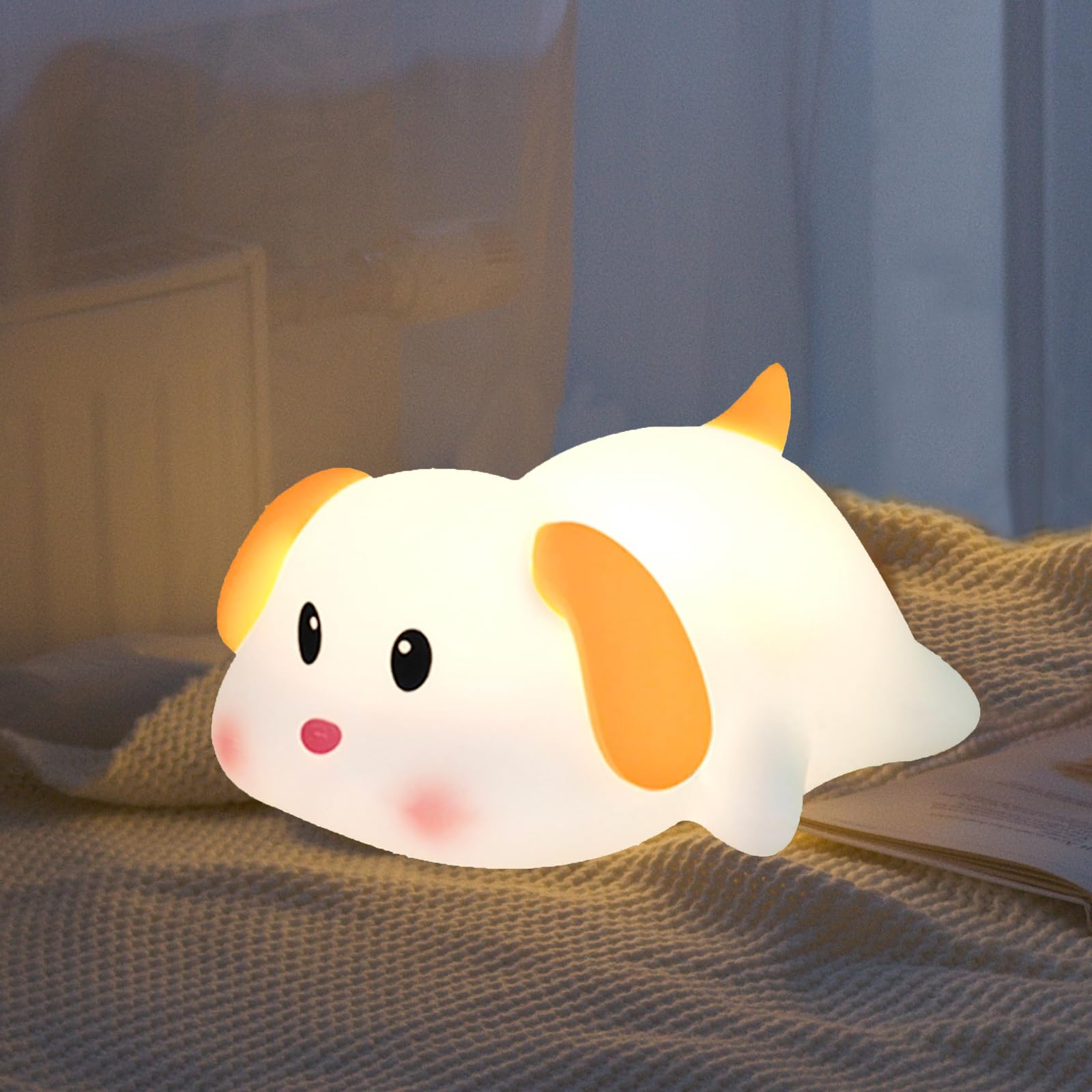 iLAFFUS Night Light for Kids Lamp, Cute Dog Lamp,3 Level Dimmable Baby Night Lights for Nursery,Silicone Rechargeable Nightlight