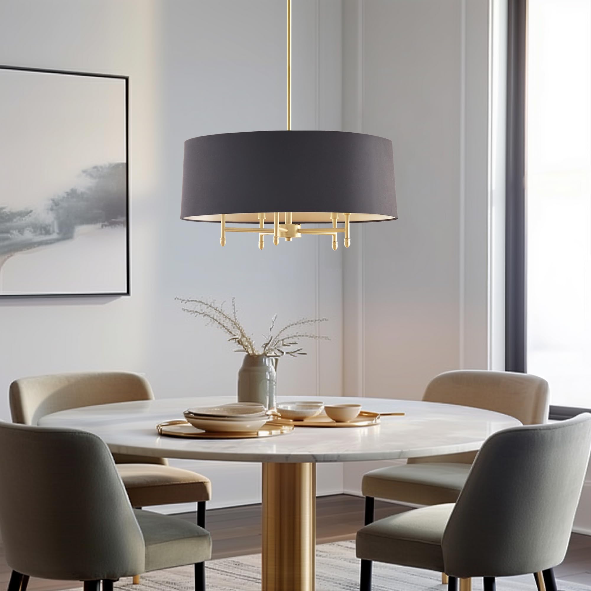 Hampton Hill 5-Light Presidio Chandelier, 24in Dia, Gold/Black, Adjustable Height, Sloped Ceiling Compatible, Model FB150-1153