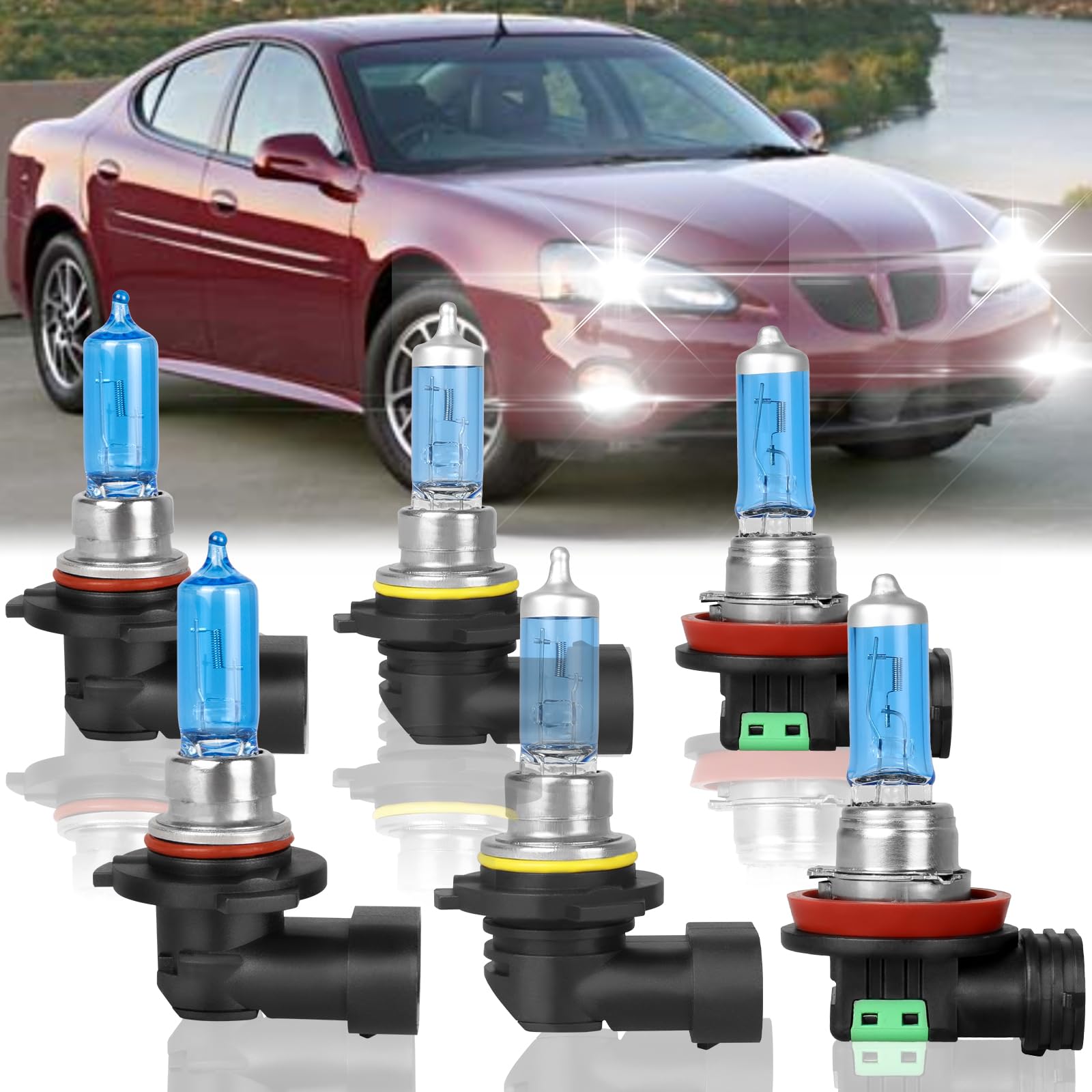 XRDHJI Fit for Pontiac Grand Prix 2004-2005 2007-2008 High Performance Halogen Headlight Bulbs,9005 High Beam + 9006 Low Beam + 