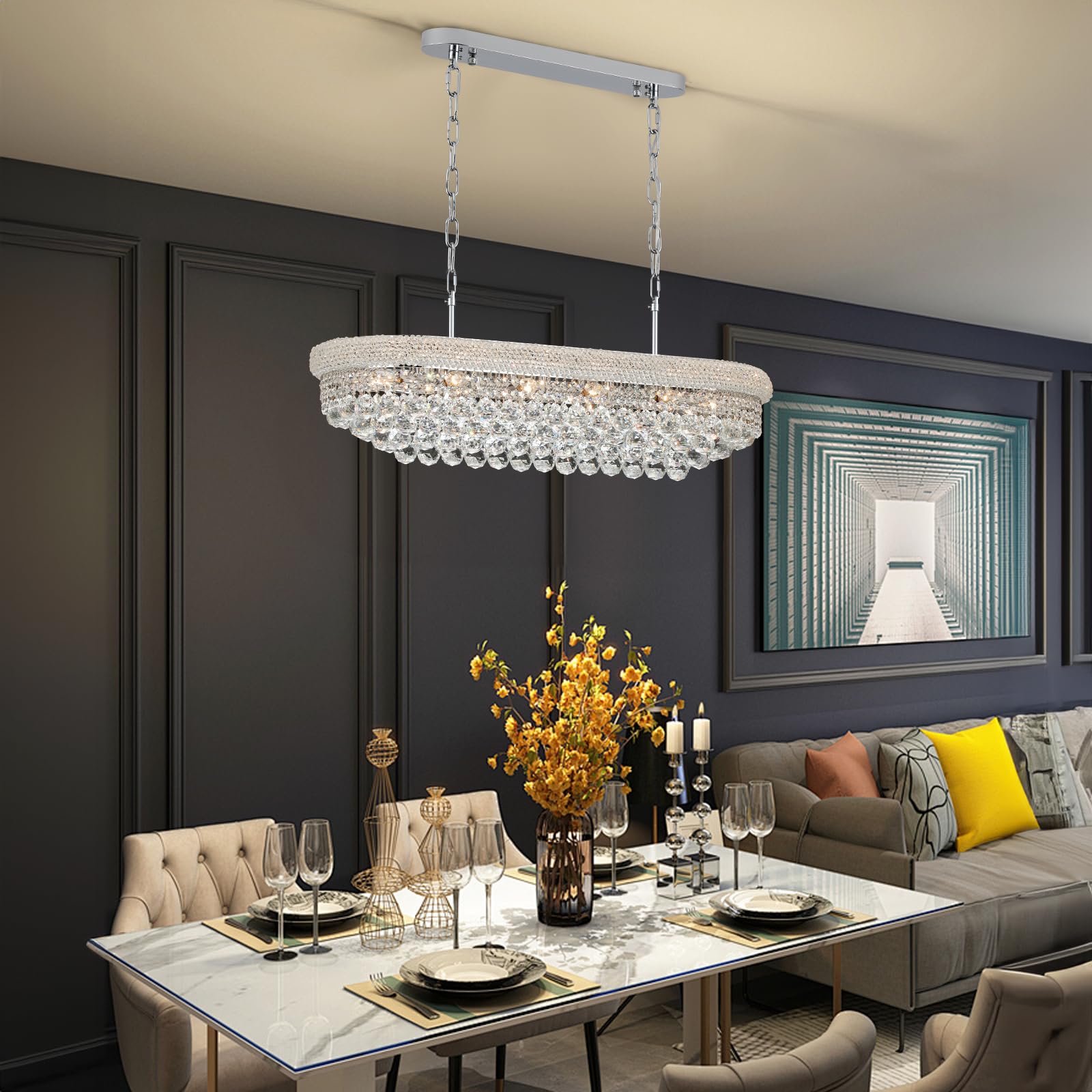 Gifarich Crystal Chandeliers For Dining Room Light Fixtures Over Table  Modern Crystal Chandeliers For Kitchen Lsland  11 Lights Empire Style Chrome stylish Lighting Fixtures For Living Room Bar