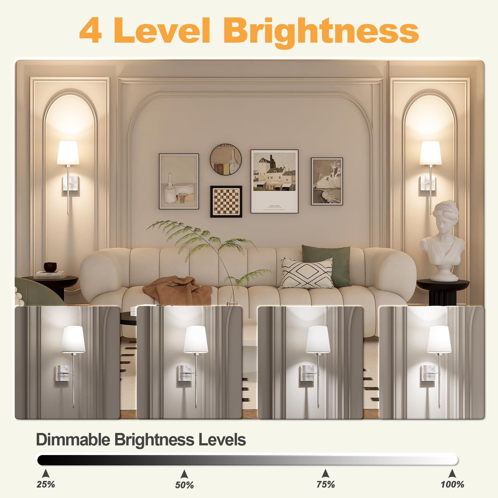 Jofios Battery Operated Wall Sconce Set Of 2, Rechargeable Wall Lights With 5200 Mah Detachable Bulbs And Fabric Shade, 7 Color