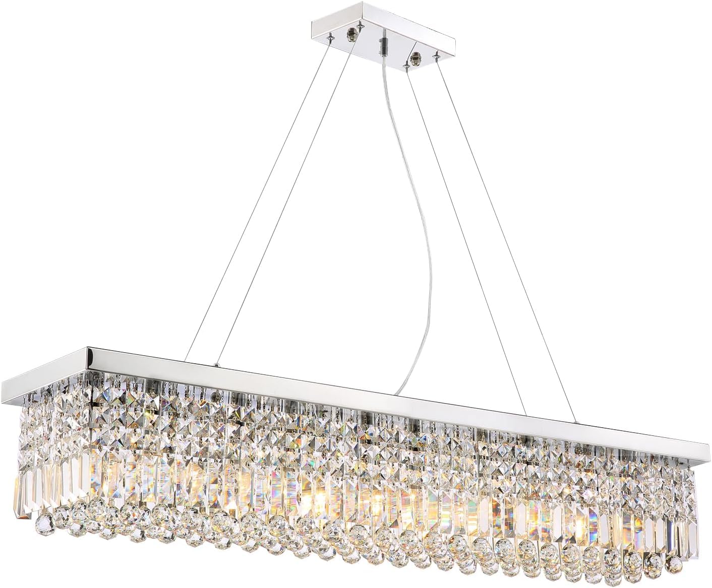 Siljoy Modern Rectangular Crystal Chandelier, 47'' Rectangle Raindrop Hanging Ceiling Pendant Light Fixture Adjustable Height fo