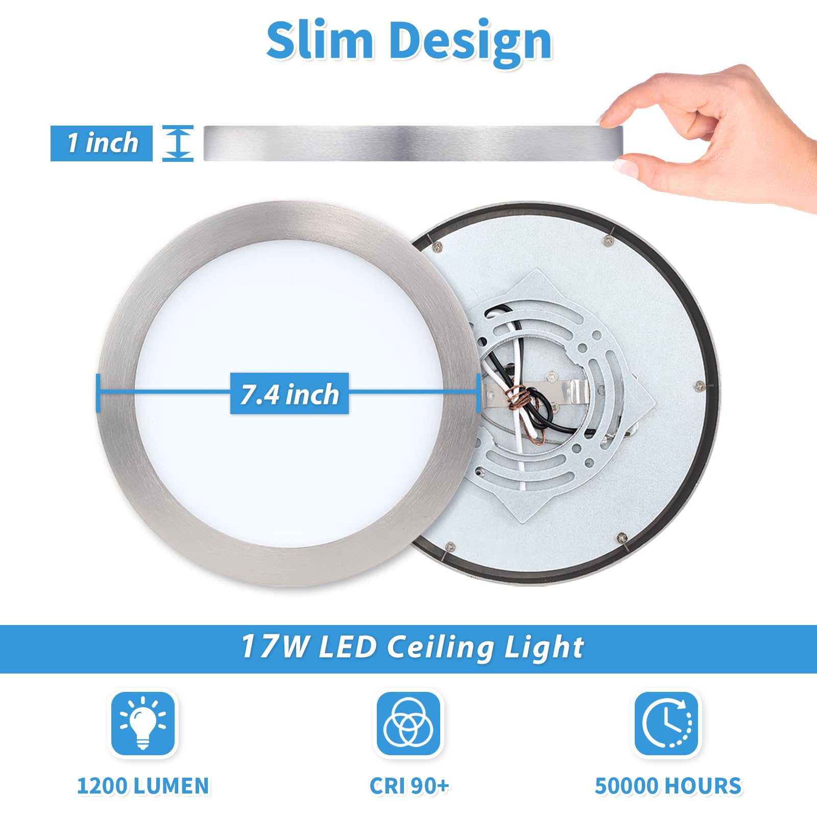 7 Inch Flush Mount Ceiling Light Fixture, Metal And Glass Led Ceiling Light Flush Mount, Slim Dimmable Flush Mount Light For Kit