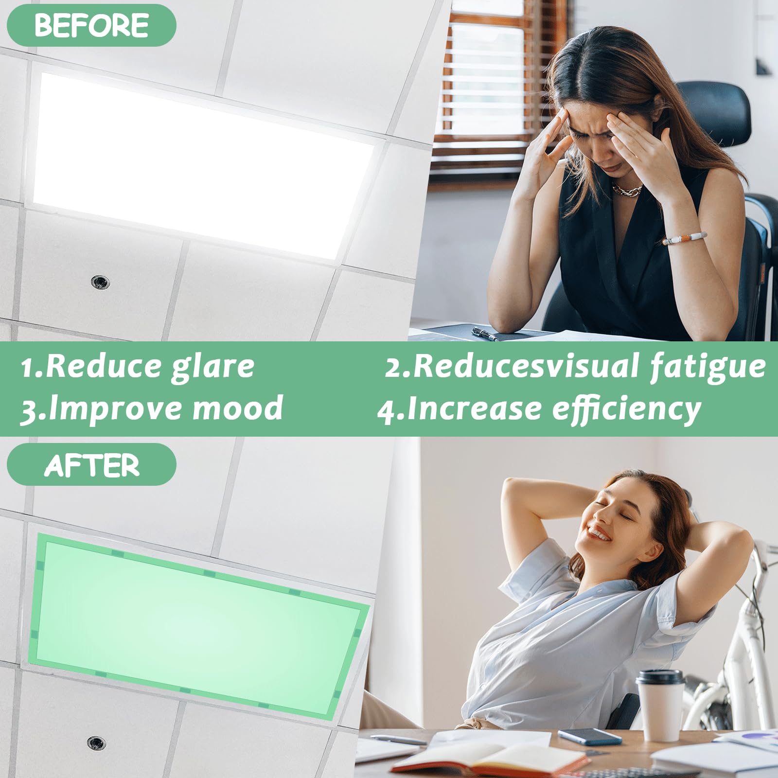 Wiooffen Fluorescent Light Covers with 80 Magnets, 4x2 Feet, Green, Polyester, Model YM0803, Easy Install for Classroom & Office