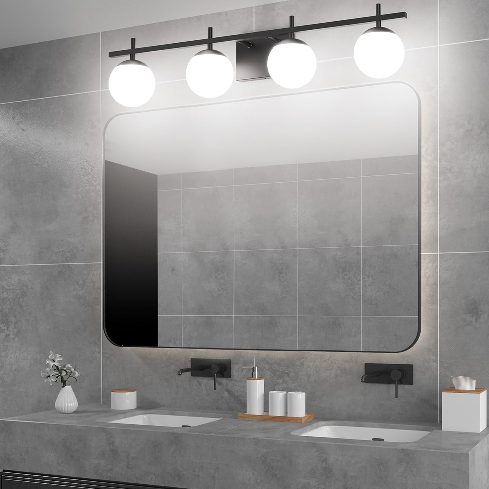 Ralbay Black Vanity Lights 4-Light Matte Black Mid Century Modern Aluminum Wall Light for Bathroom Over Mirror