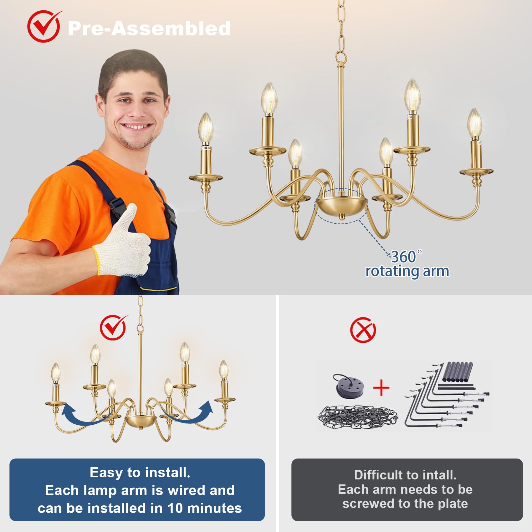 Depuley Gold 6-Light Chandelier - Modern Farmhouse Industrial Pendant Light for Dining Room, Kitchen Island, Foyer