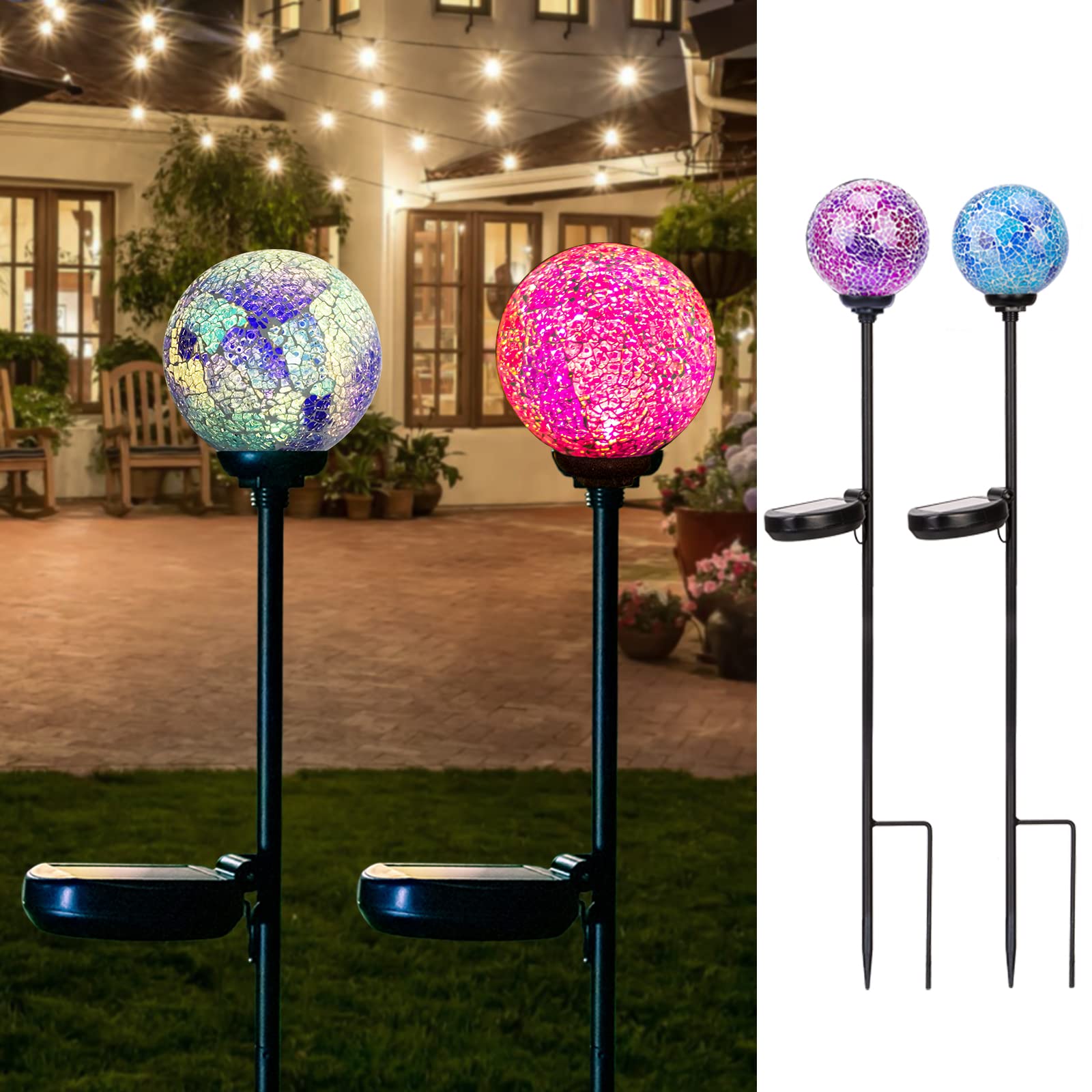 VCUTEKA Solar Garden Decorative Lights Outdoor, Mosaic Solar Light Waterproof LED Pathway Stake Light for Landscape Patio Yard D