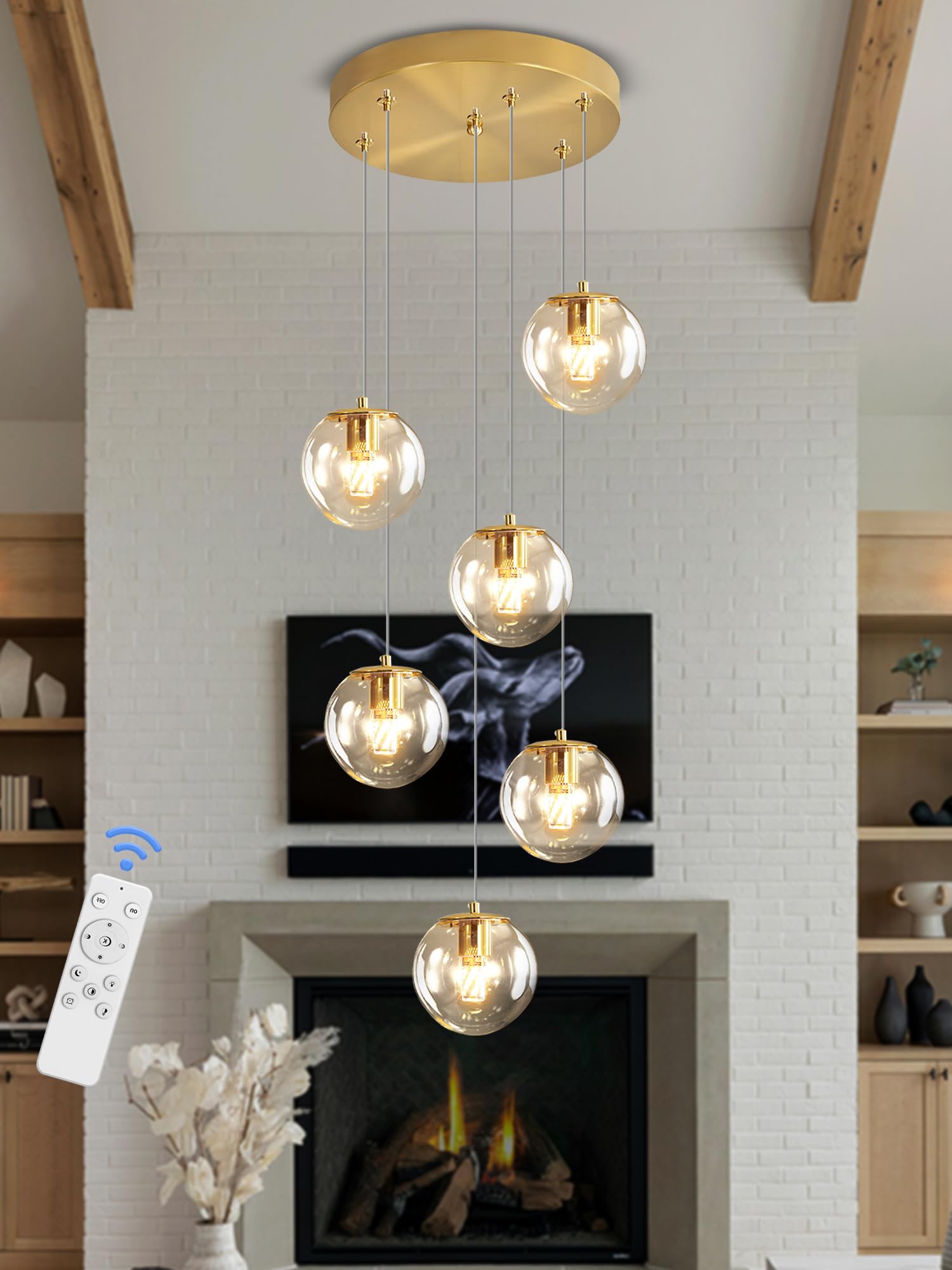 Ykolupty 6-Light Led Staircase Modern Glass Globe Pendant Light Gold Chandeliers Large Chandeliers For High Ceilings, Entryway L