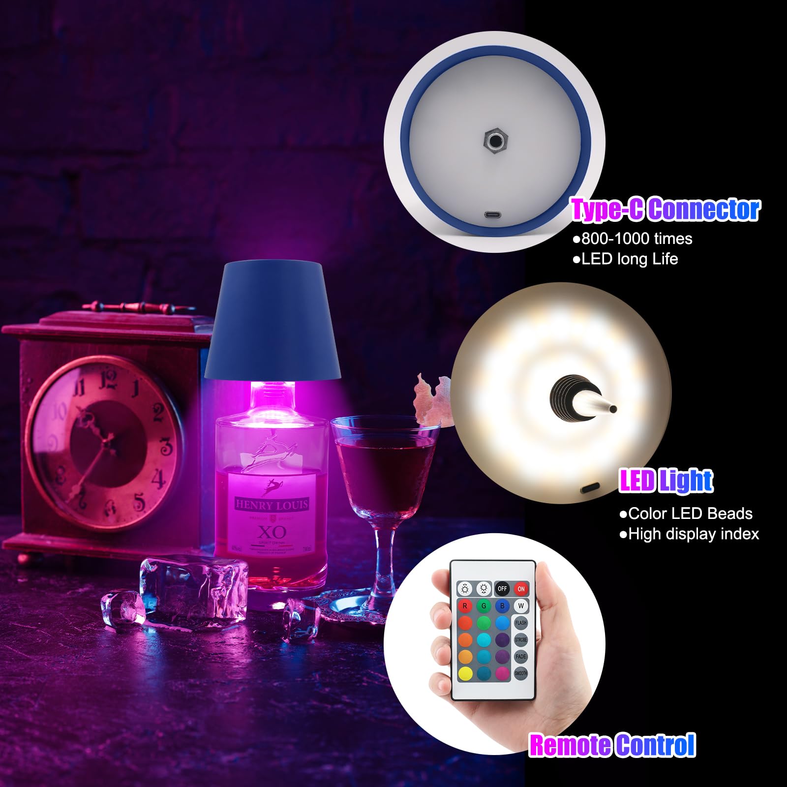 TGXCF Wireless Bottle Lamp, Rechargeable RGB, Waterproof Touch Lamp, 1PCS, Blue RGB - Remote Control