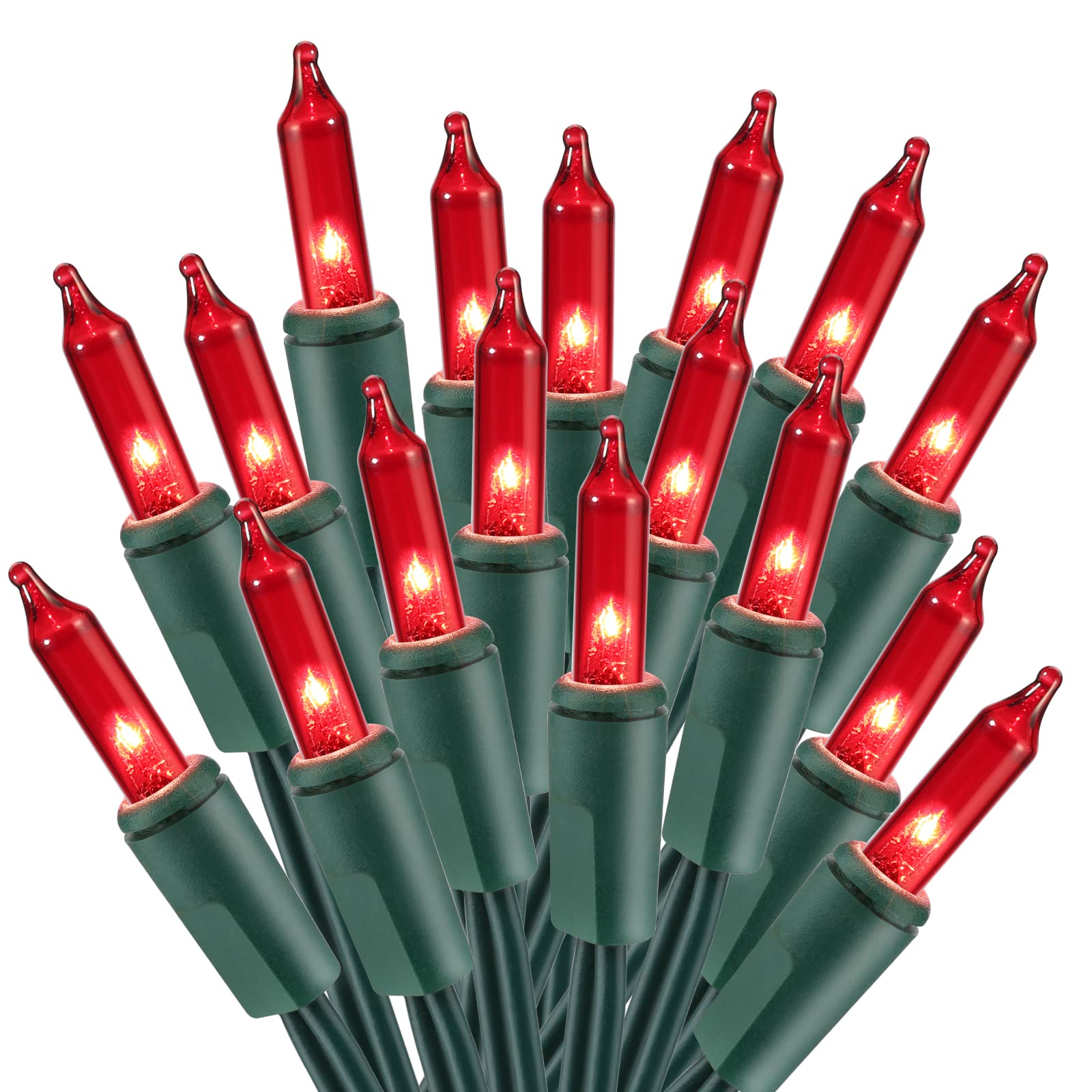 Odeetronic Red Christmas String Lights, 21.63Ft 100 Count Incandescent Mini Lights String Connectable, Ul Certified Indoor/Outdoor Green Wire Decorative Lights For Xmas Tree, Patio, Party, Home Decor