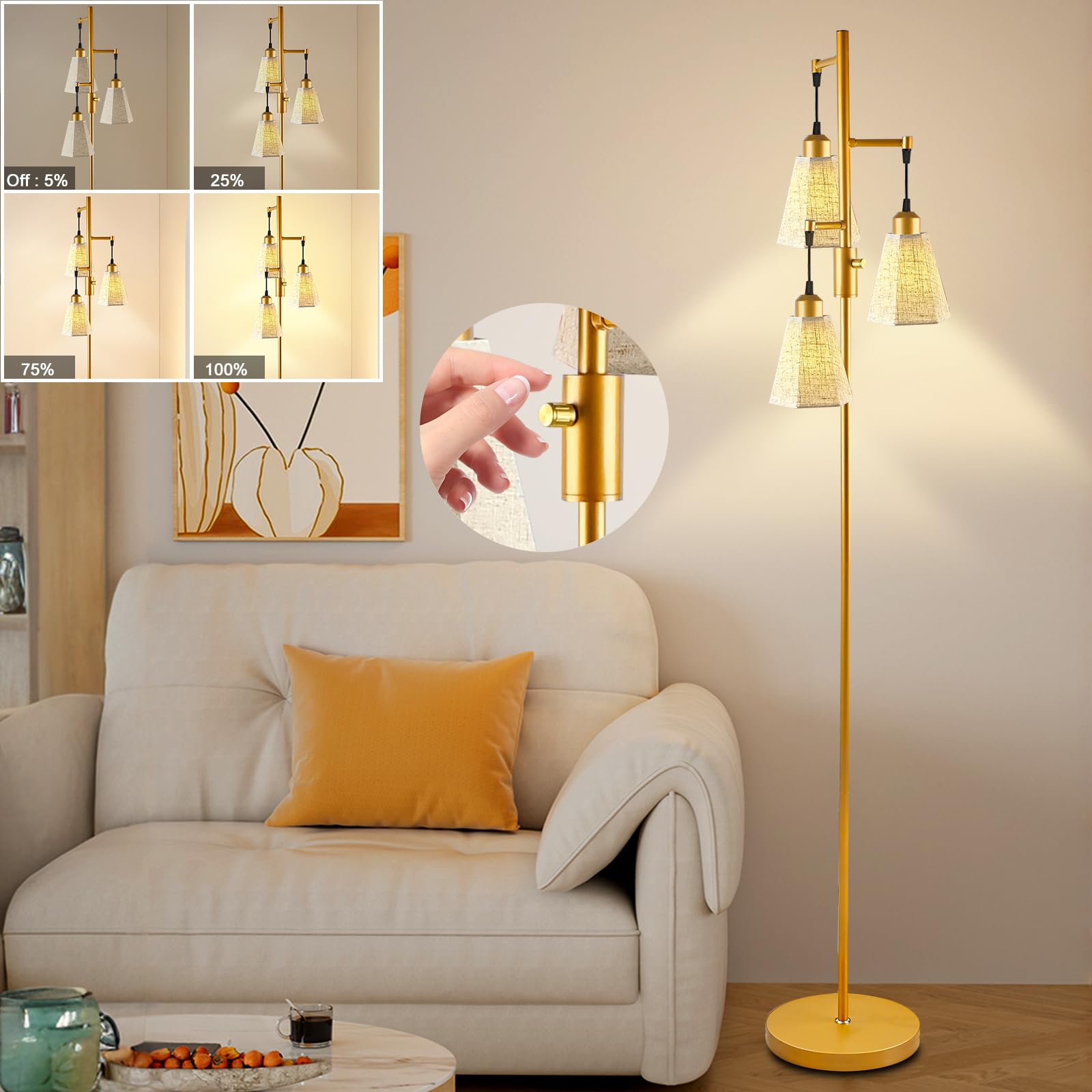 Lightdot 66IN LED Floor Lamp with Patterned Lampshade, Vintage Standing Lamps with E26 Bulb Included & Fabric Shade, Modern Tall
