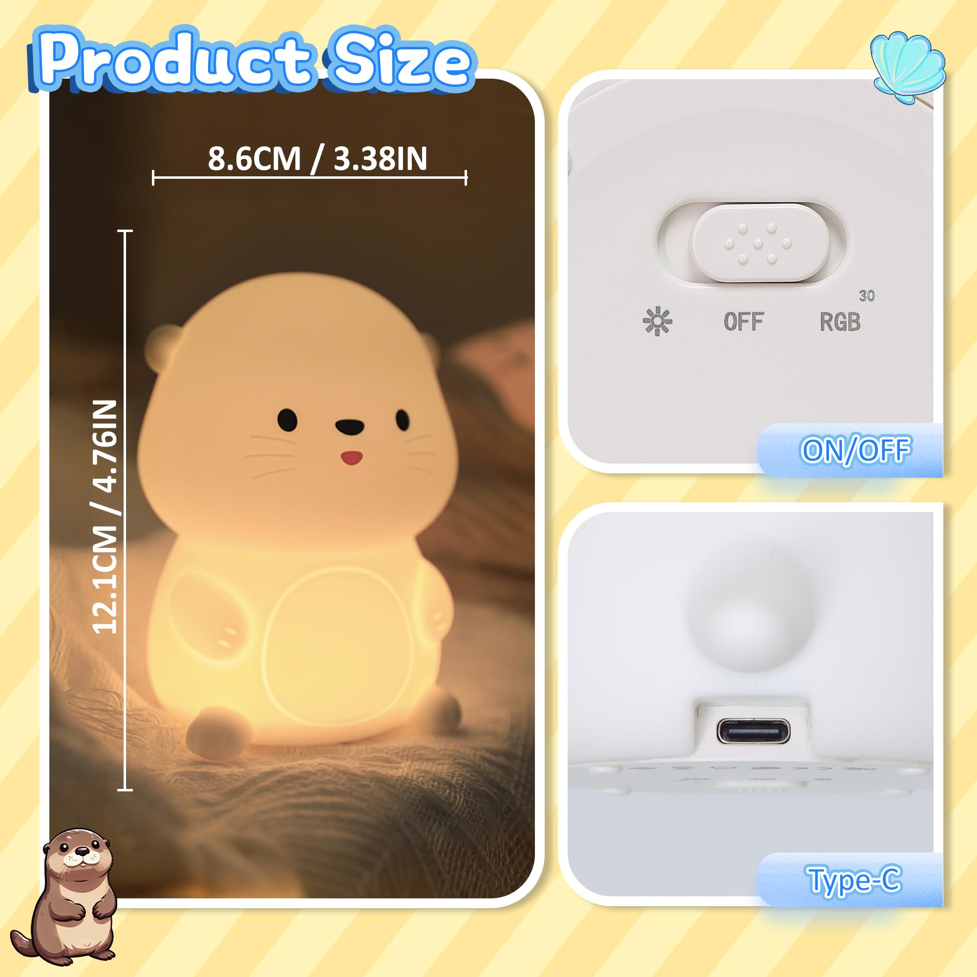 Attivolife Otter Night Light For Kids  Cute Sea Otter Silicone Lamp  Protable Nursery Table Lamp With 7 Color & Dimmable & Timer  Toddler Room Decor Gifts For Baby Children Teen Birthday Christmas