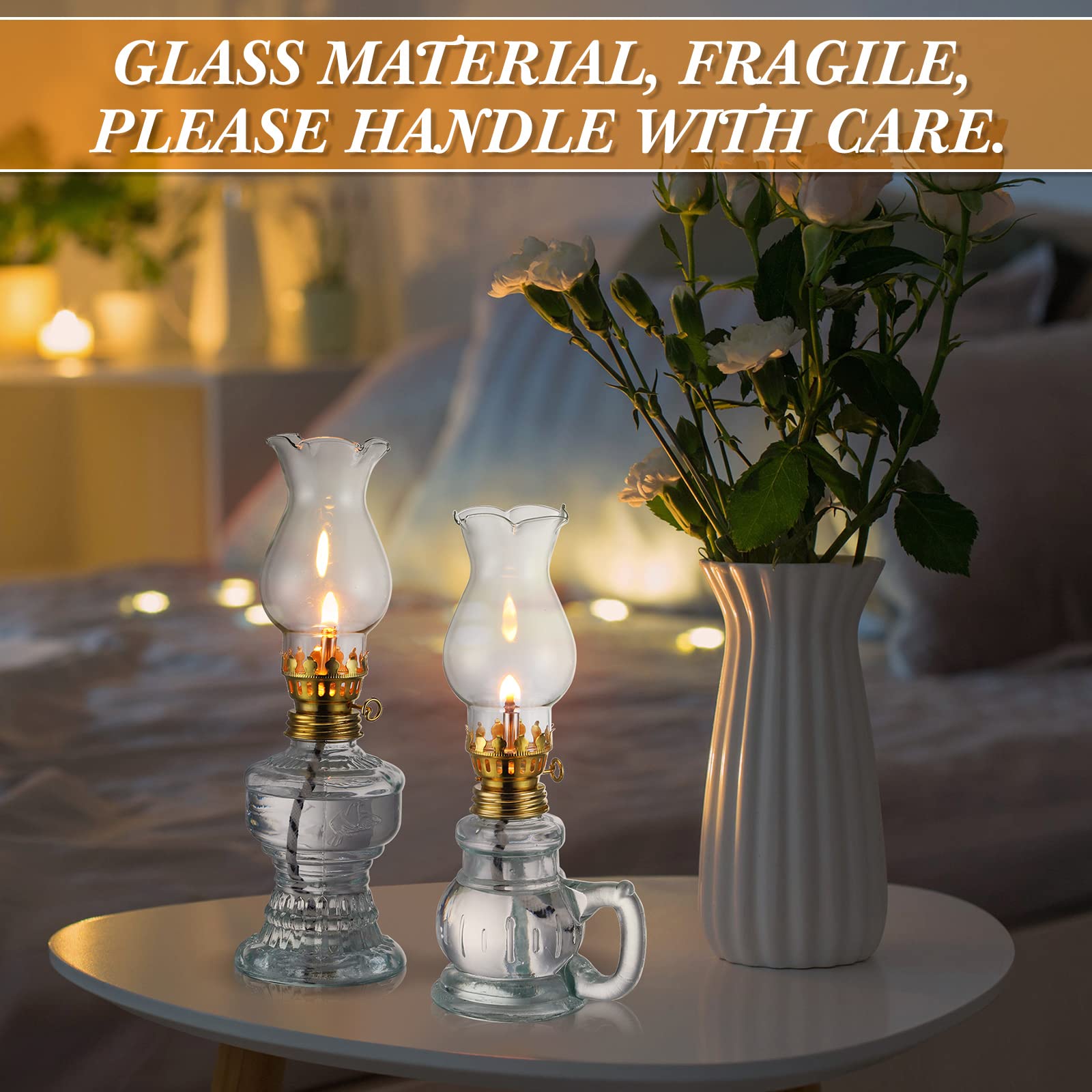 Yexiya Vintage Glass Kerosene Lamp Set - 6 Pcs Clear Hurricane Lanterns with Extra Wick for Home Decor and Emergency Use
