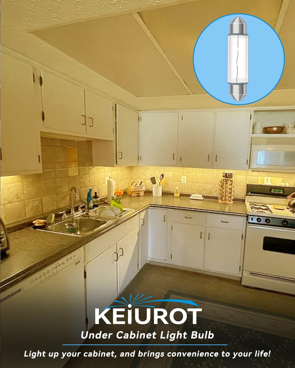 Keiurot Under Cabinet Light Bulbs T3 44Mm 12V 5W Festoon Bulb, Xenon Undercabinet Bulb Festoon Light Bulb 2700K, 12Pack