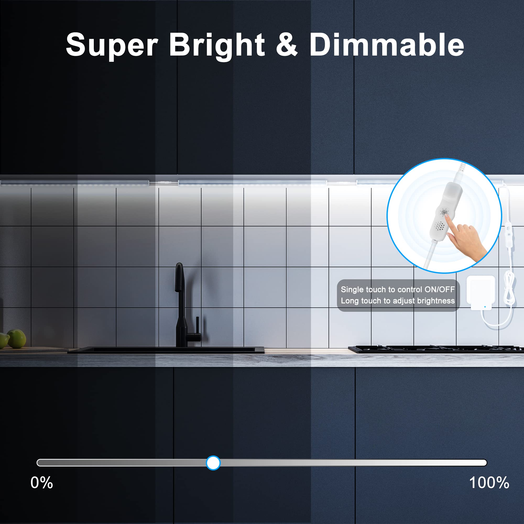 Maylit Under Cabinet Lights, 6 Pcs 12" Dimmable Daylight White Lighting, Metal, Super Bright for Kitchen, Counter, Desk
