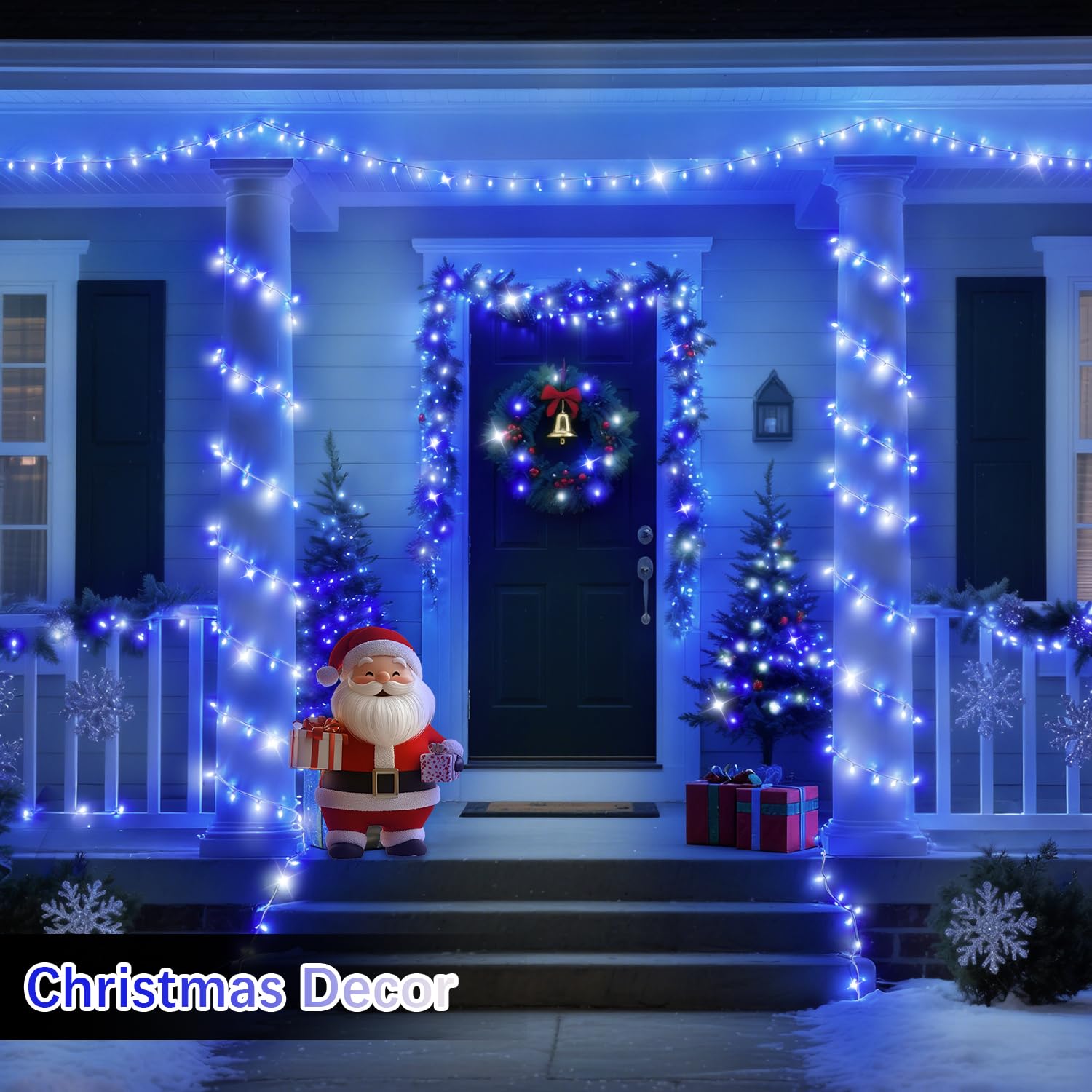 403 Ft 1000 Led Christmas Lights Outdoor Decorations Super Long Fairy Lights Waterproof 8 Modes Timer Clear Wire String Lights For Outside House Tree Patio Yard Wedding Party Holiday-Blue&White