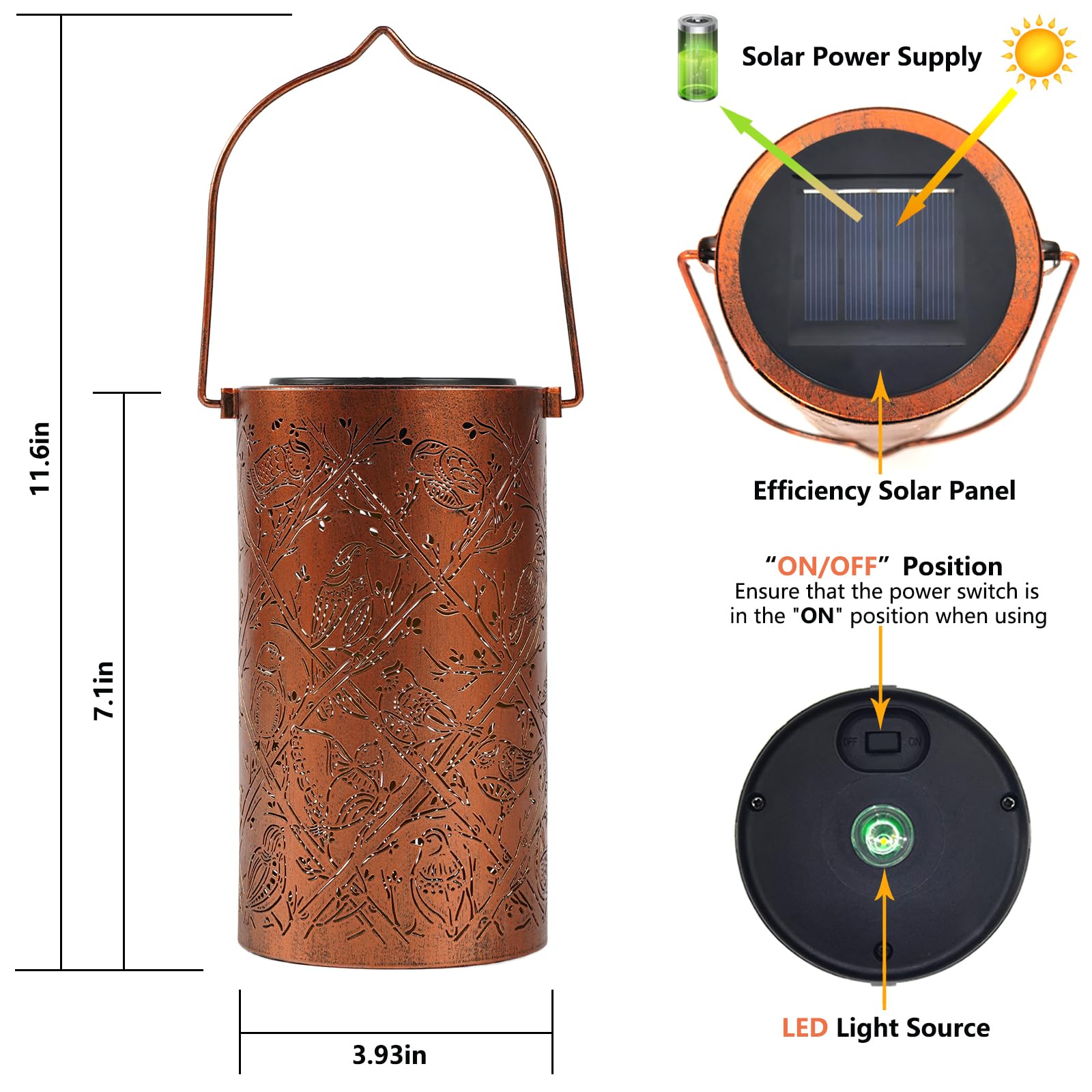 Solar Cardinal Lanterns Outdoor Hanging Decor Lantern,Waterproof Hollow Out Metal Decorative Garden Light,Graceful Decoration Fo