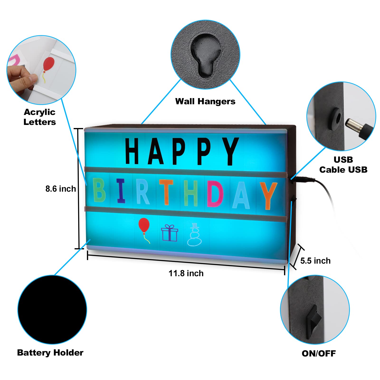 LightStone Cinema Light Box - A4 Size 16 Color Changing Message Board, Black Case, Model CLB13 for Festivals, Birthdays, Weddings, Parties