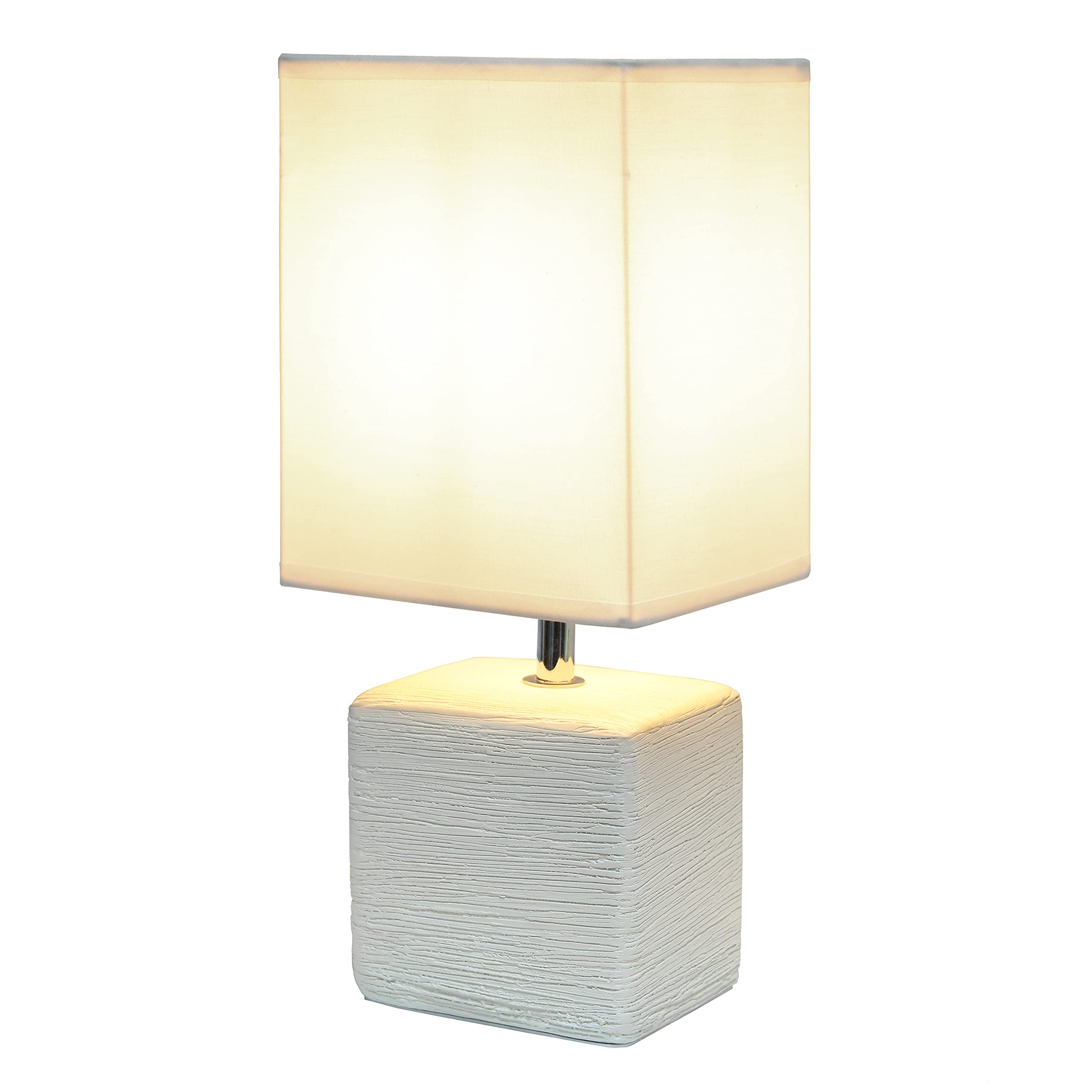 Simple Designs LT2072-OFF Faux Stone Table Lamp, Ceramic, Off White with White Shade, 1 Count