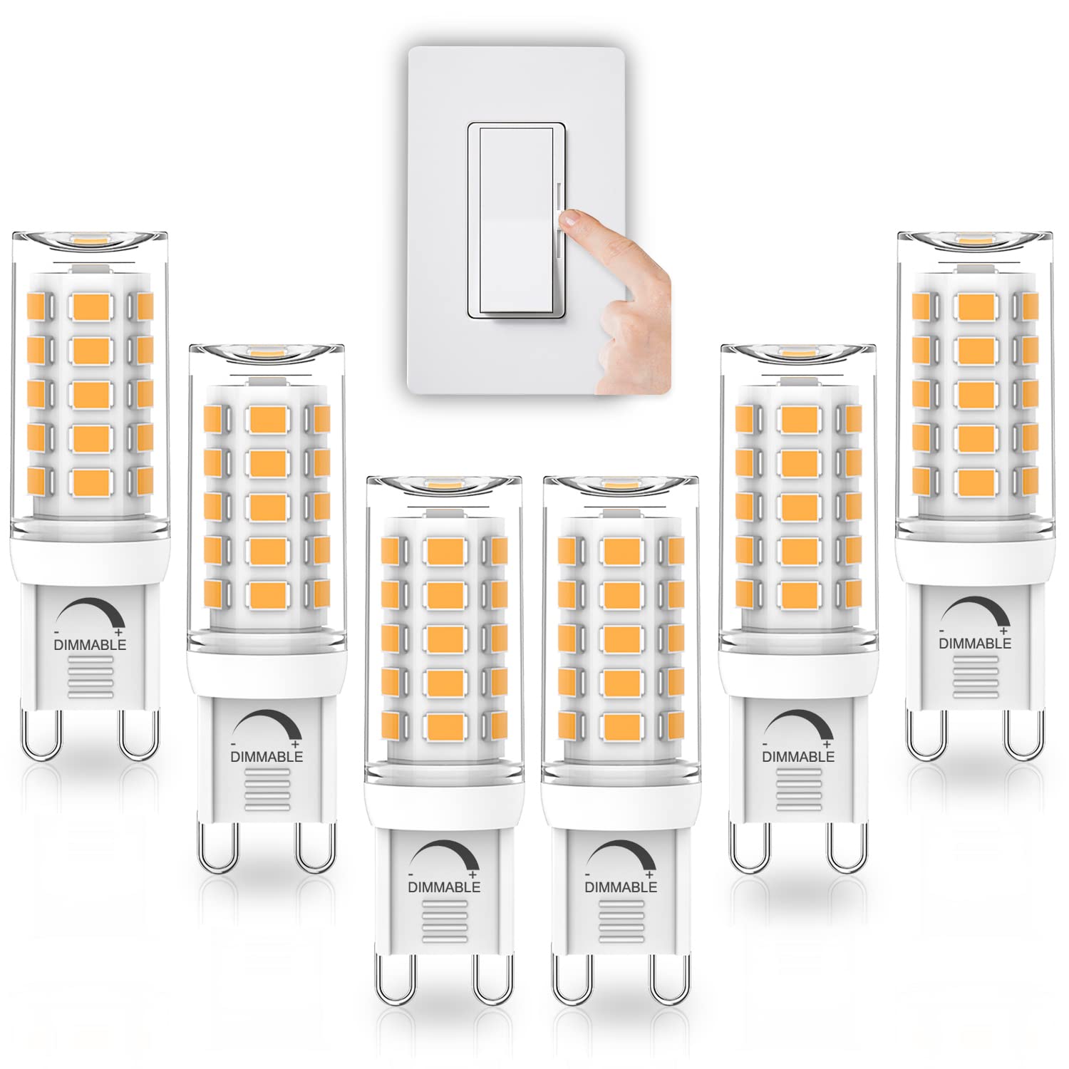 Yuiip G9 Led Bulb, 4W Dimmable, 3000K Warm White, 6 Count, 380Lm, No Flicker, Bi Pin Base