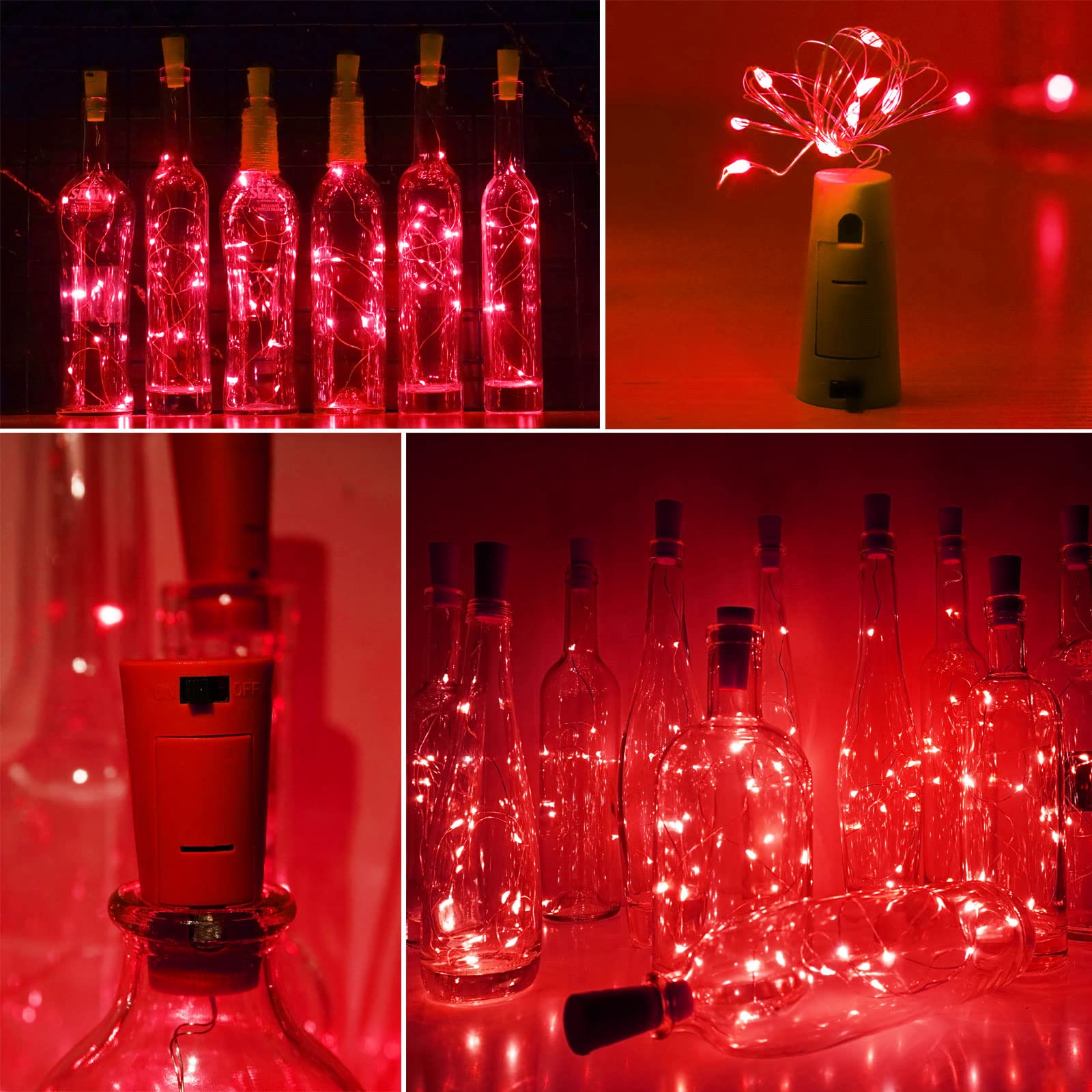 Wine Bottle Cork Lights 15Pack 10 Led 40 Inches Battery Operated Silver Wire Liquor Bottle Fairy Mini String Lights For Party Christmas Halloween Wedding Decoration (Red)