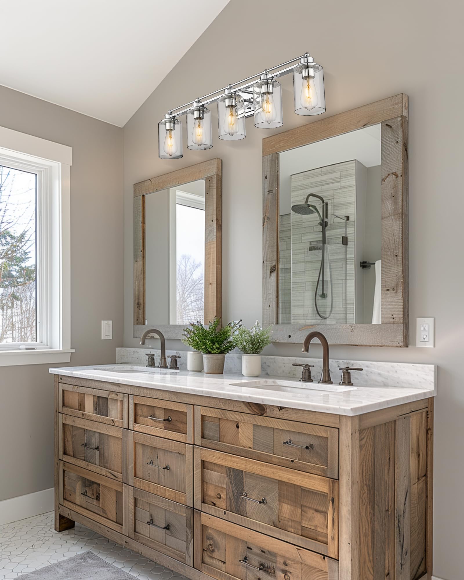 Hwh Chrome 5-Light Bathroom Vanity Light Fixture - Modern Sconce Over Mirror, 37-Inch