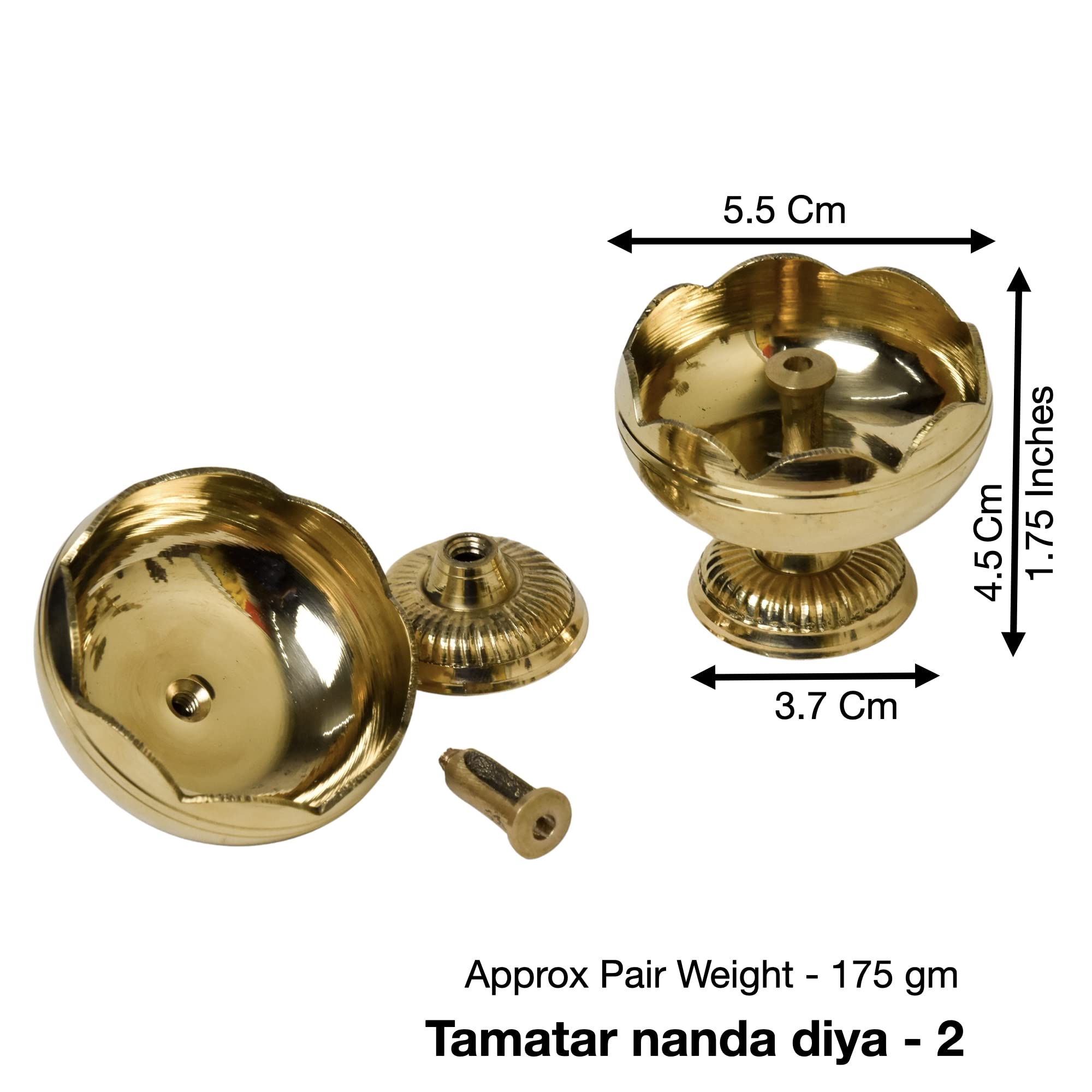 Bhimonee Decor Pure Brass Tamatar Nanda Table Diya, 1.75 inches , brass, Pack of 2 pcs