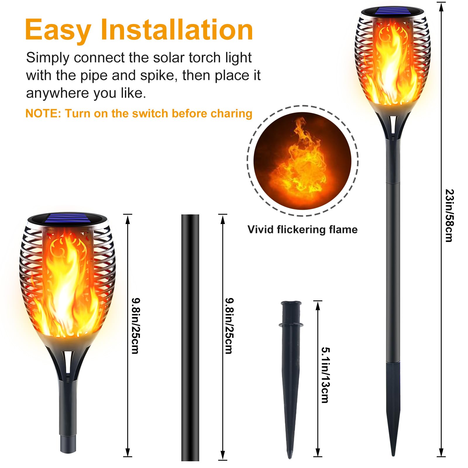 Awethone Solar Torch Light With Flickering Flame Outdoor Waterproof, Super Large Solar Tiki Torches, Landscape Decorative Lights For Yard, Garden, Pathway, Auto On/Off (1 Pack)
