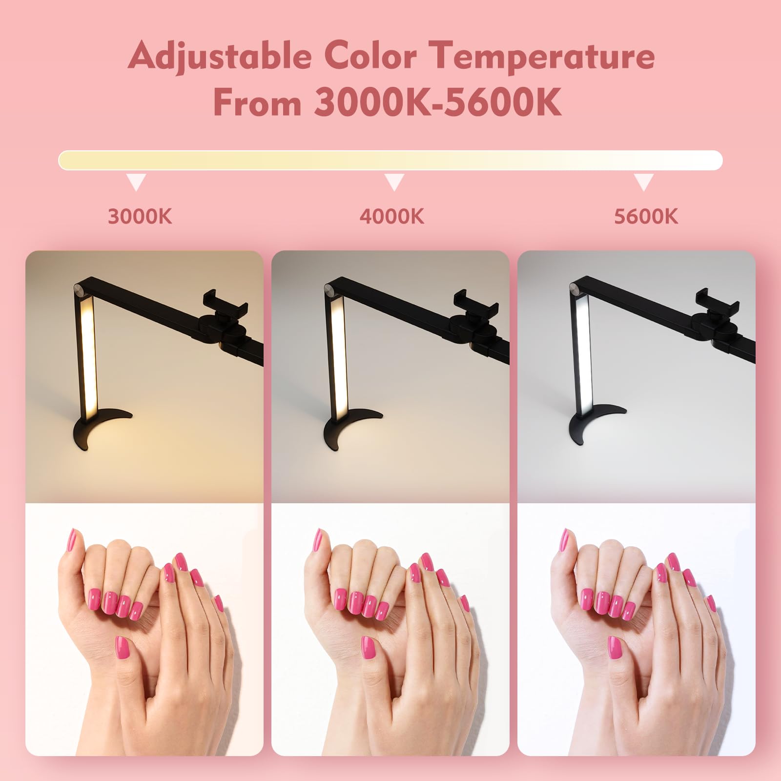 Grlifbaw Upgraded Foldable Nail Lamp for Desk, Large Nail Tech Light with Phone Holder, Half Moon Led Light 3 Modes 3000K-5600K