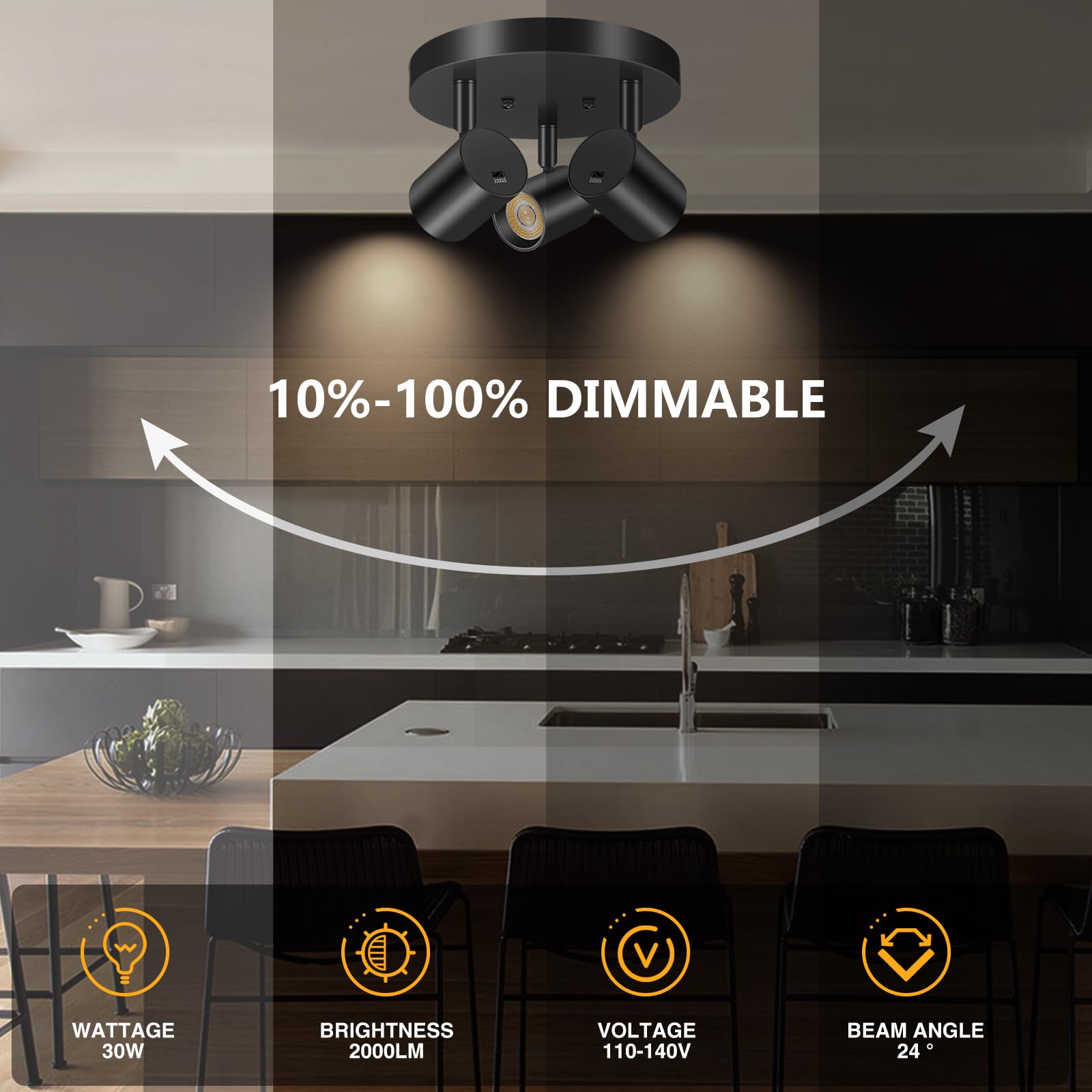 VANoopee 5 Color LED Ceiling Spot Light, Adjustable Directional, Dimmable 30W, Matte Black