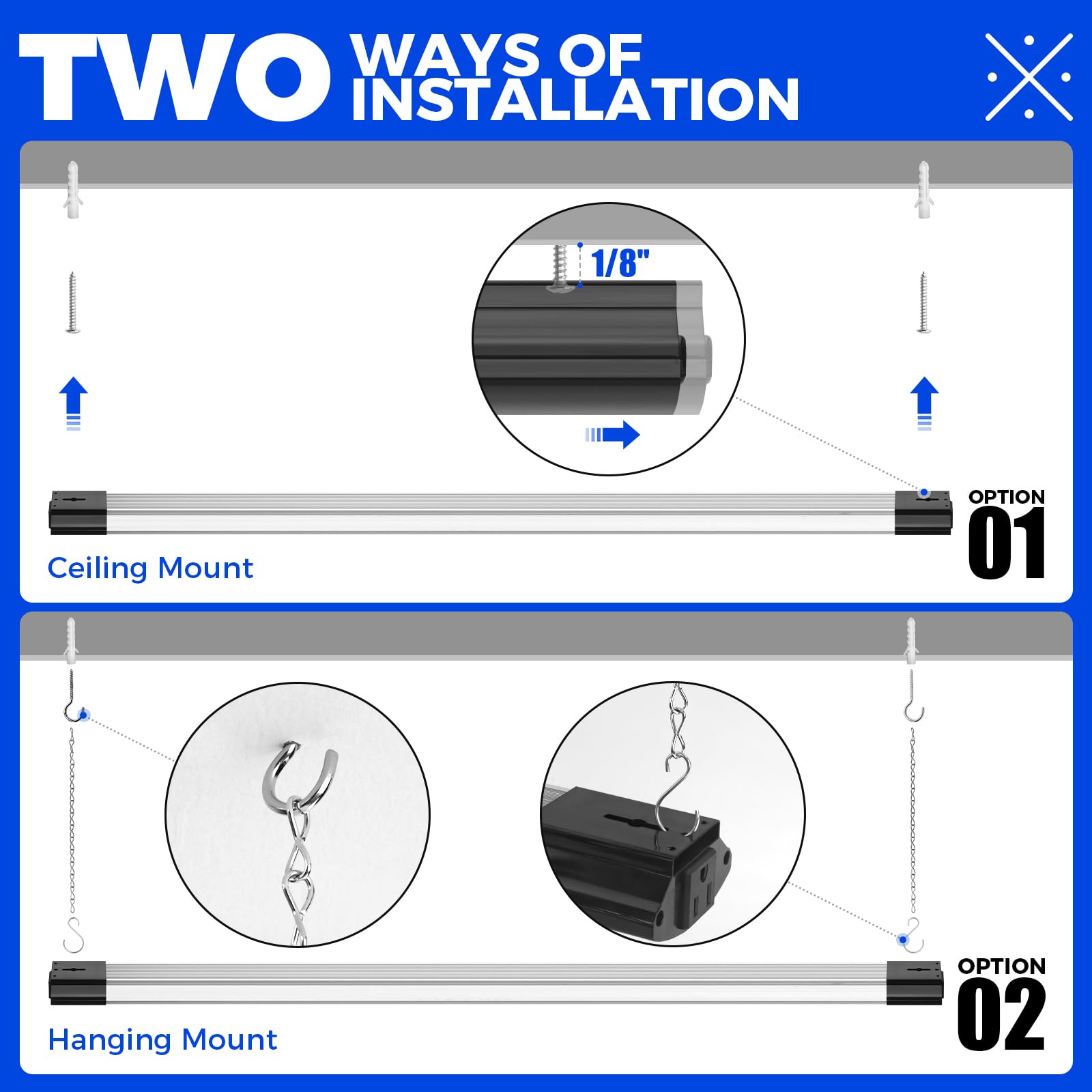 Barrina LED Shop Lights 4FT, 84W, 10000LM, 5000K, Aluminum, ETL, 6 Packs, Pull Chain, Hanging/Flush Mount