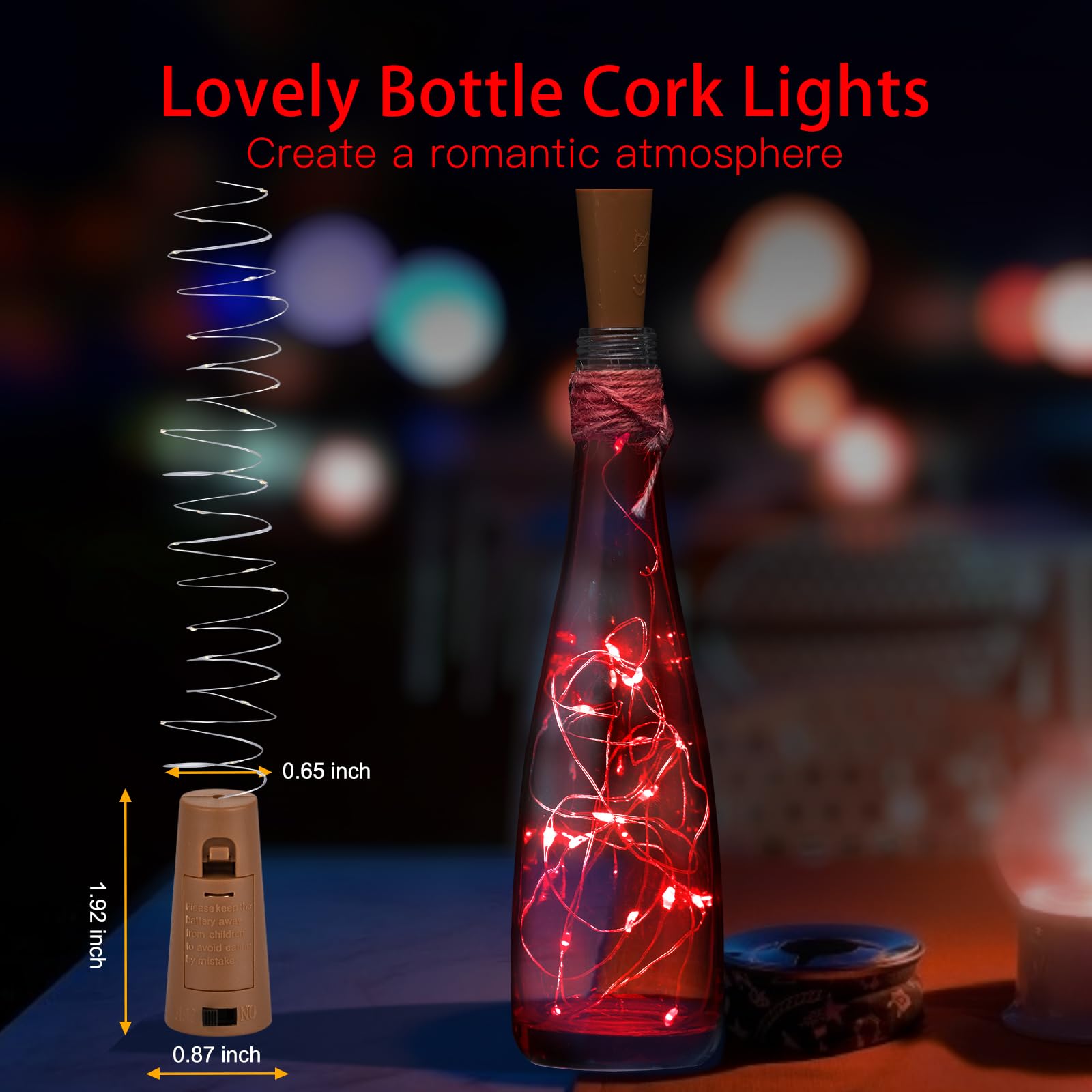 Brightown Wine Bottle Lights With Cork, 10 Pack 20 Led Waterproof Battery Operated Cork Lights, Silver Wire Mini Fairy Lights For Liquor Bottles Diy Party Bar Christmas, Red