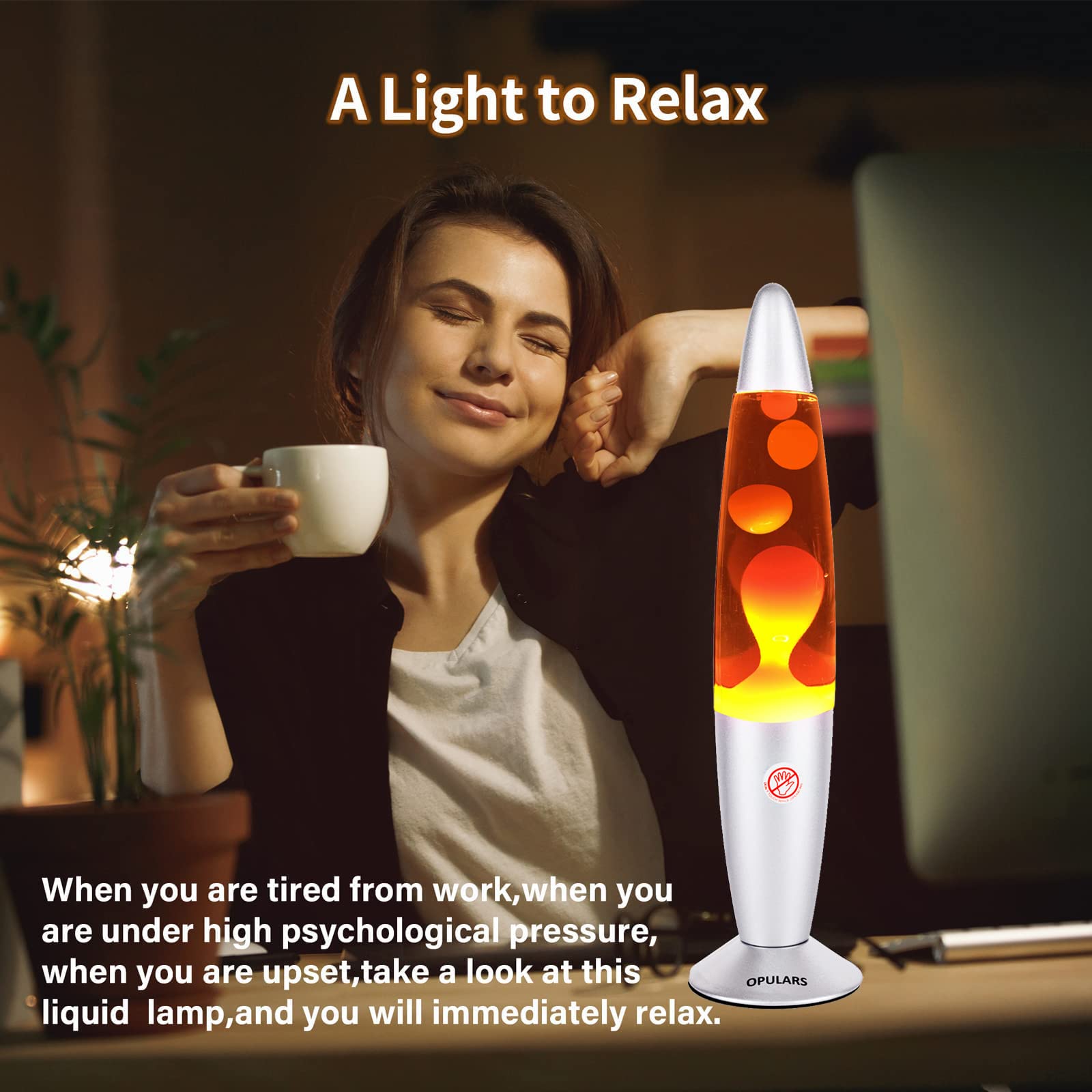 OPULARS Liquid Motion Lamp Magma Lamps for Adults and Kids, 13.5-inch Silver Base Lamp Colormax Volcanic with Orange Wax in Clea