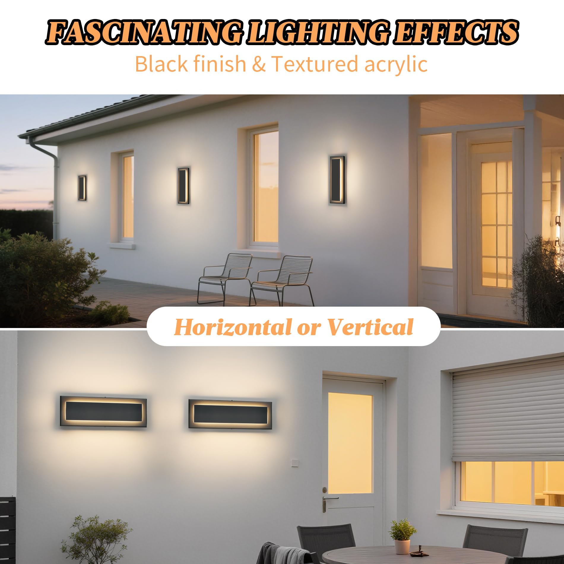 ZSMAIKU LED Outdoor Wall Light - 4 Packs, 12W Waterproof Sconces, 16" Black Metal, 3000K Warm White, Modern Design, Model MK-108