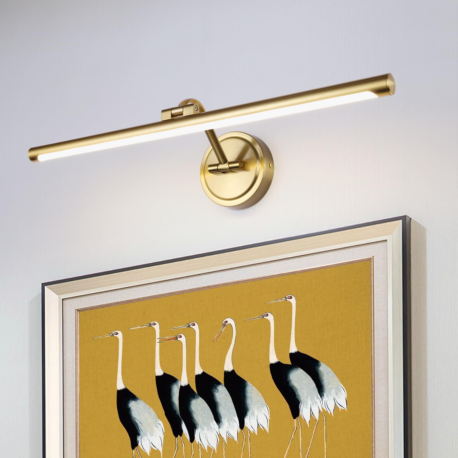 Hard-Wired Picture Lights 23.6 Inch Dimmable Led Wall Art Lighting Modern Brass Gallery Light Poster Lights Adjustable Swing Arm Picture Frame Light For Display Art Work 14W 2700K  Warm White