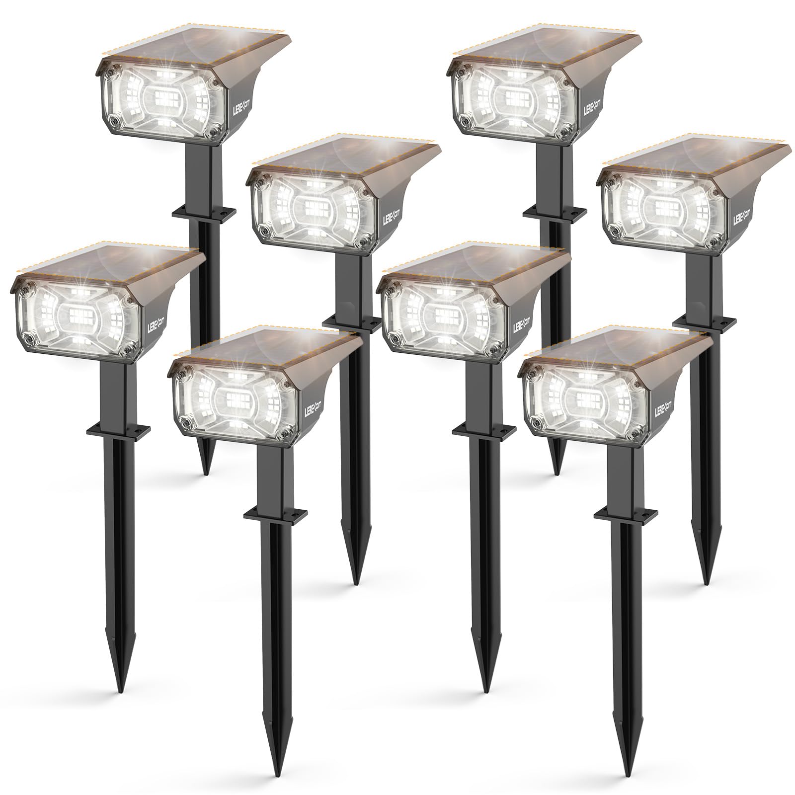 LEREKAM Solar Spot Lights - 40 LEDs, Waterproof, 3 Light Modes, 8 Pack, Cool White, Model Outdoor-Spotlights-C2