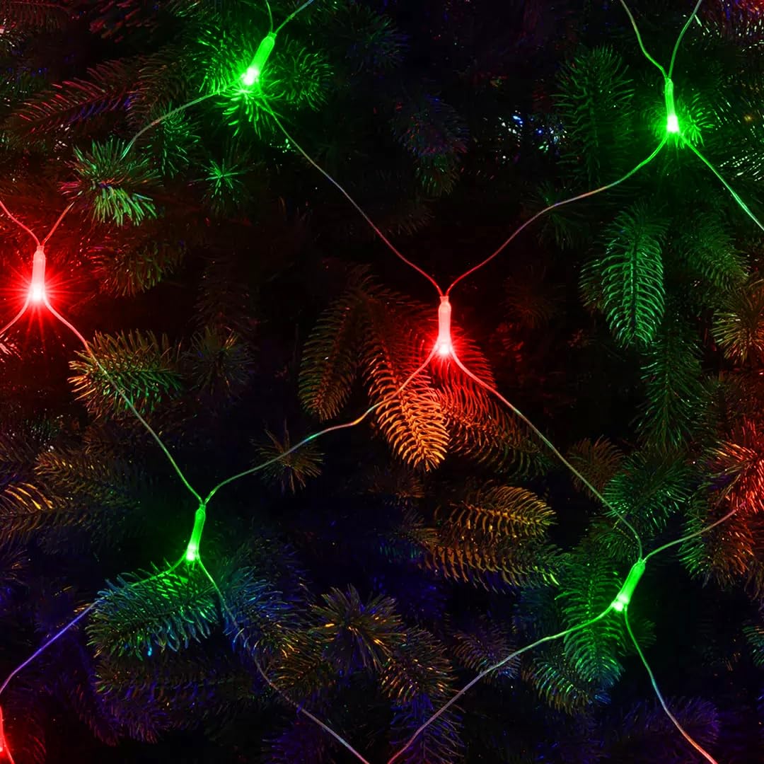 198 Led Christmas Net Lights Plug In  9.8 Ft X 6.6 Ft Red Green Waterproof Net Lights Outdoor  8 Twinkle Modes Mesh Fairy Light For Xmas Tree Bush Garden Ceiling Holiday Decoration
