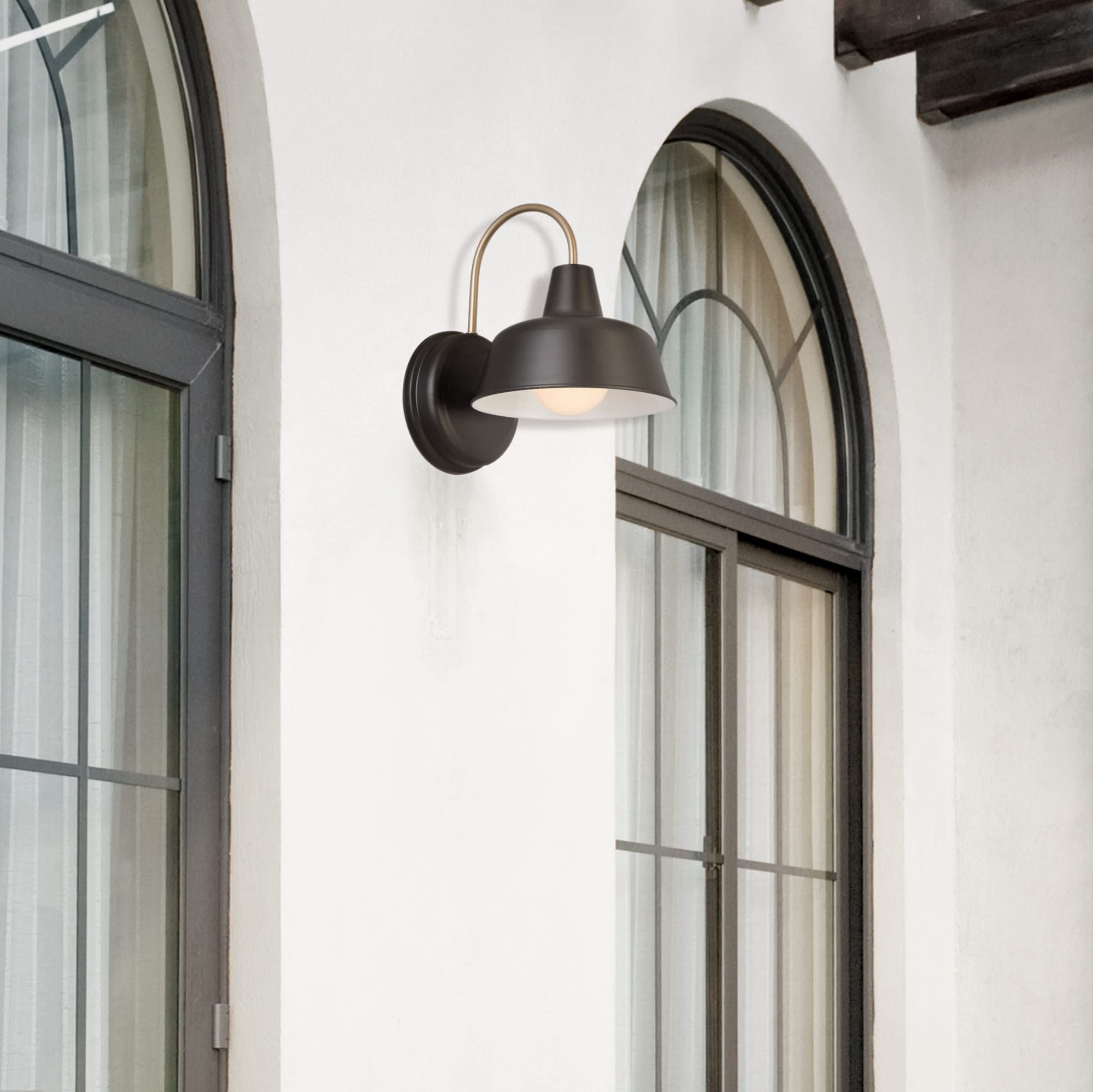 Design House Barn Light, Indoor/Outdoor Wall Mount, 8-Inch, Alloy Steel, Matte Black and Gold, Model 588285