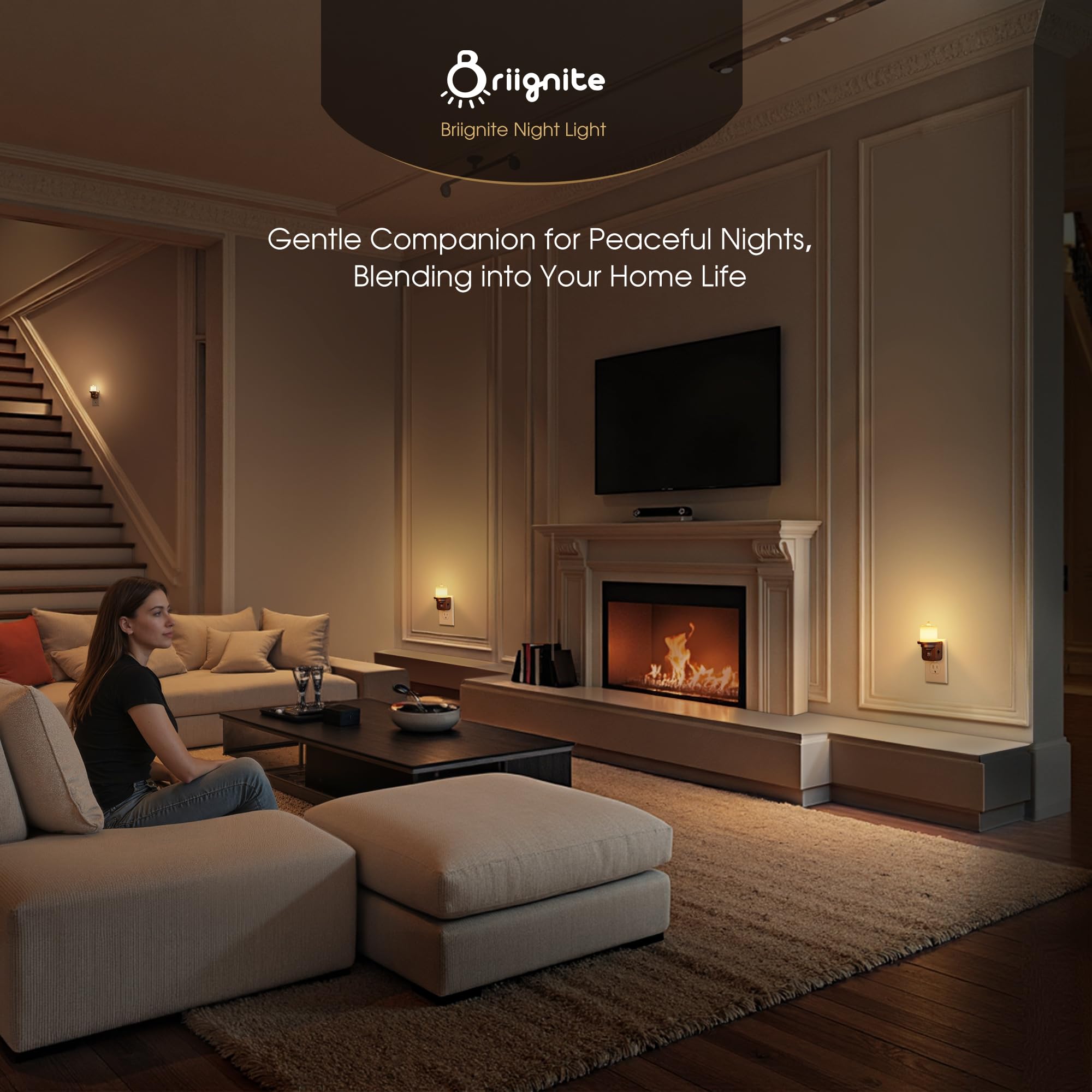 Briignite Vintage LED Night Light Plug-in 2 Pack, Dimmable 0-100LM, 3000K Soft White, Warm Woodgrain Color