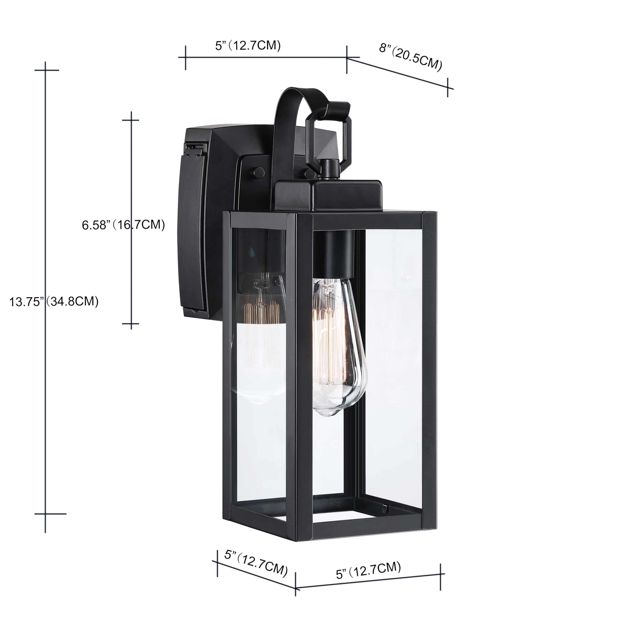 Pia Ricco Outdoor Porch Light, Matte Black Wall Lantern, GFCI Outlet, 14 Inch, Waterproof, ETL Listed, Model A-12151-GFCI