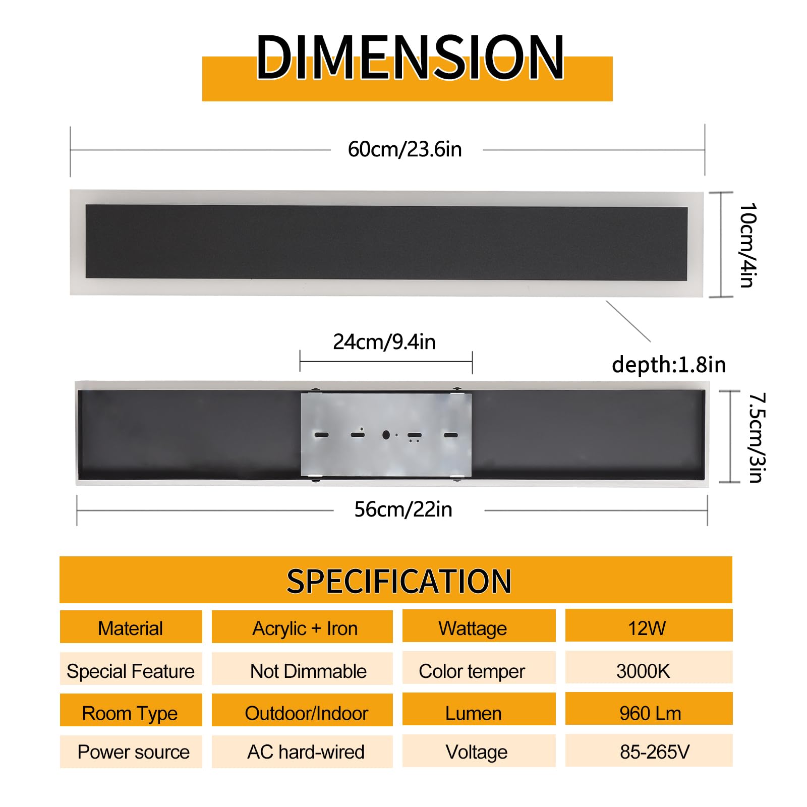 Yaowszm 12W Outdoor Wall Light 3000K-6000K Black Acrylic Sconce Ip65 For Porch Patio Garden