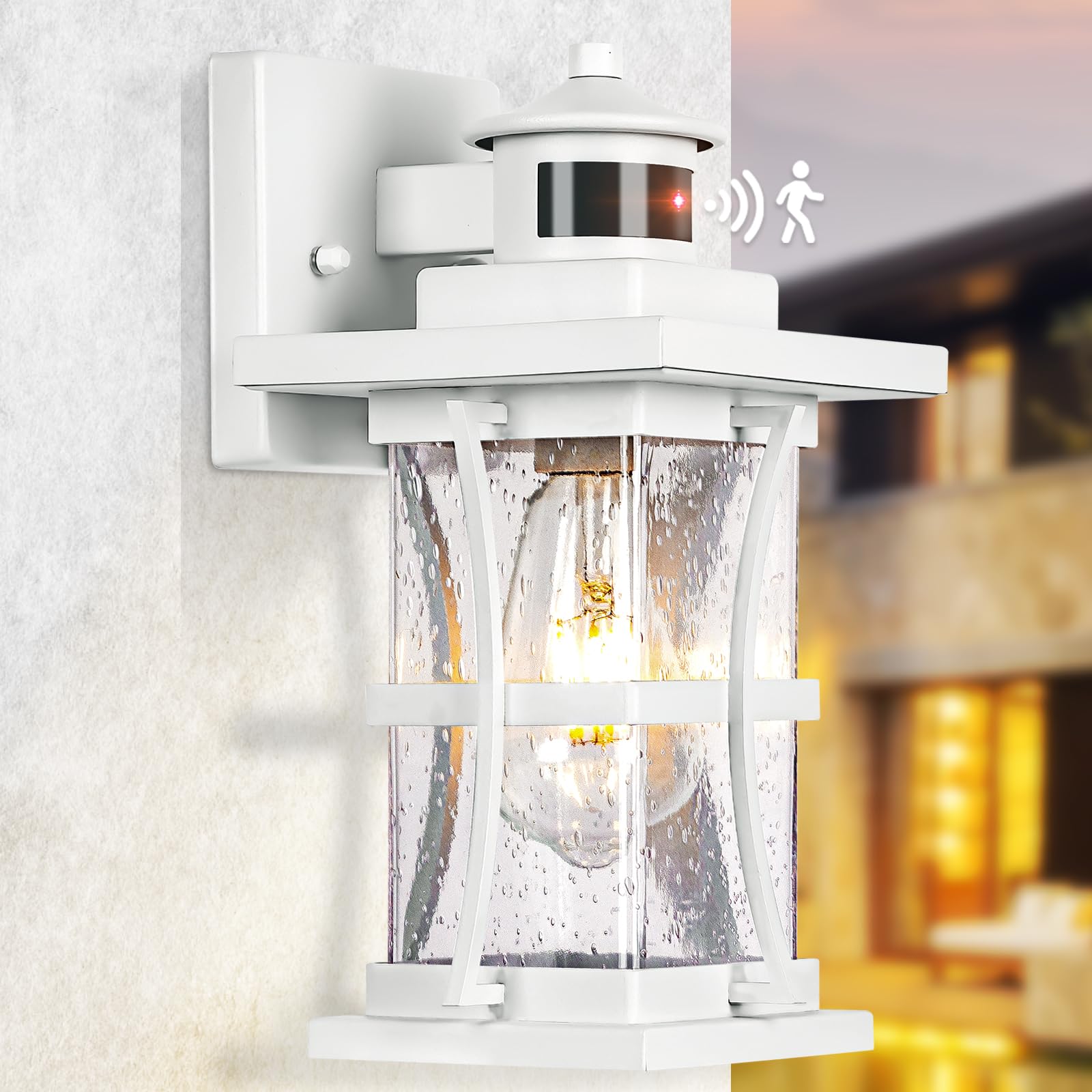Frelii White Motion Sensor Outdoor Lights - Advanced Dusk to Dawn Outdoor Lighting, Waterproof Exterior Light Wall Mount Fixture